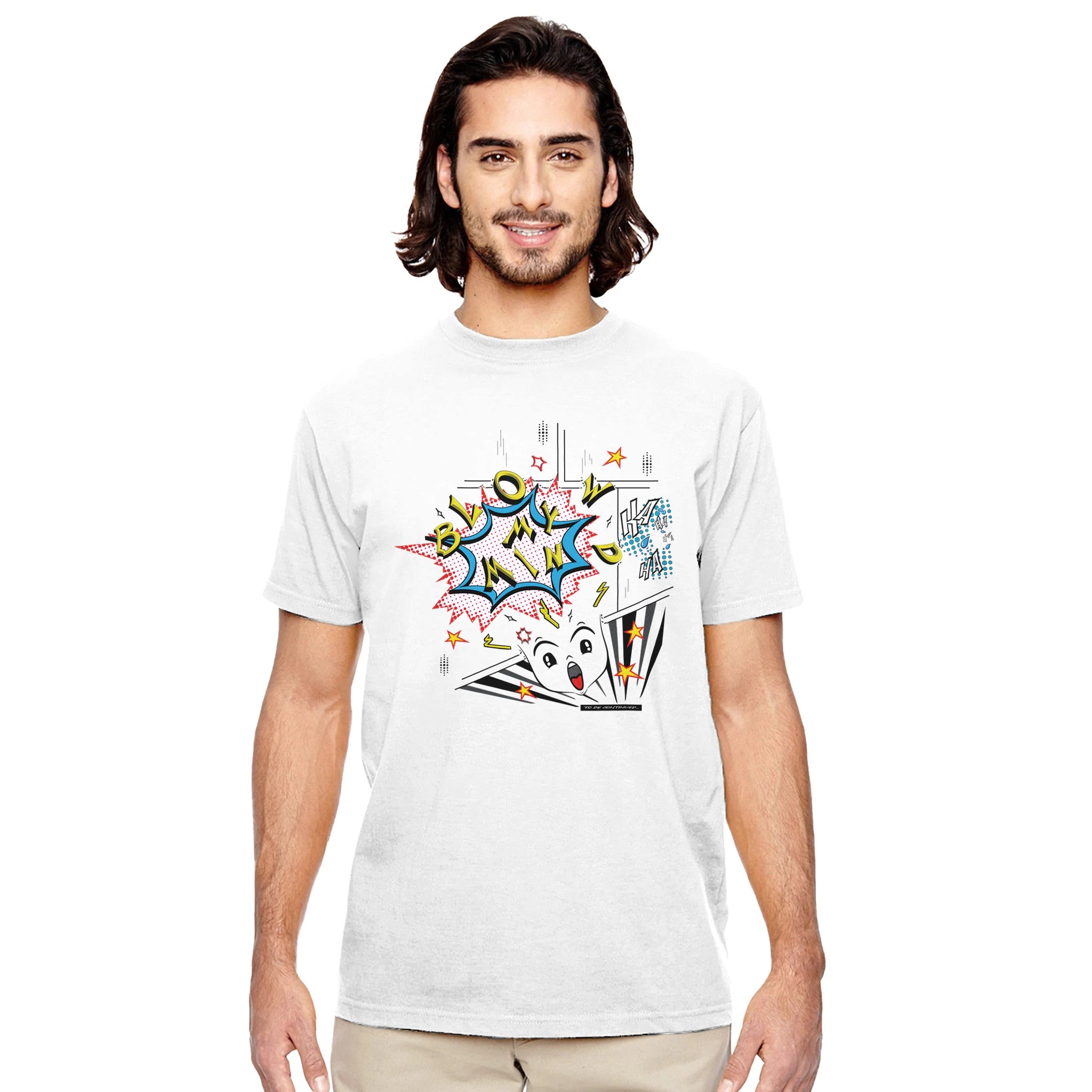 Blow My Mind Comic Style White T-shirt |
100% Organic Cotton | Men&