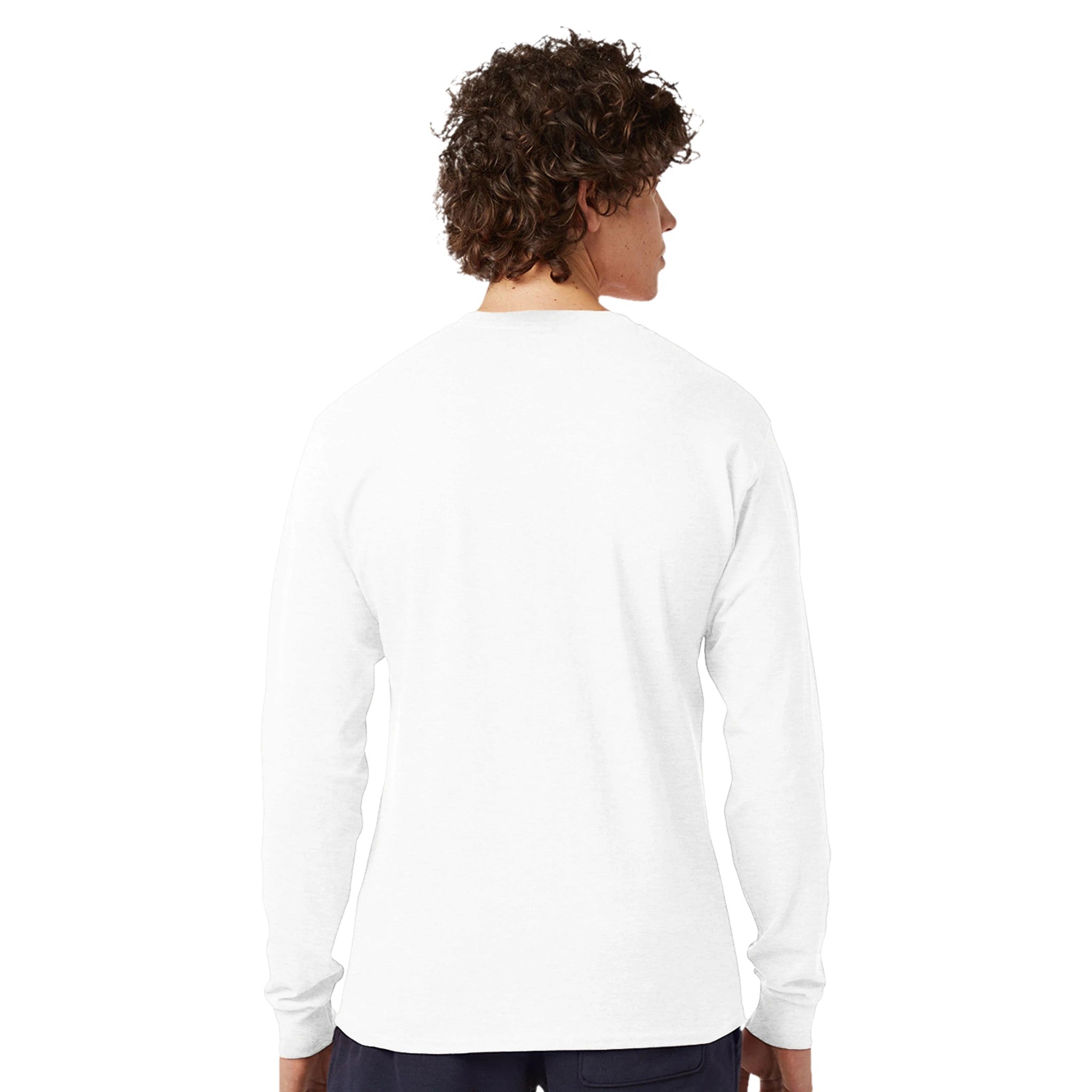 Classic Durable Midweight 100% Cotton White Long-Sleeve T-shirt Back