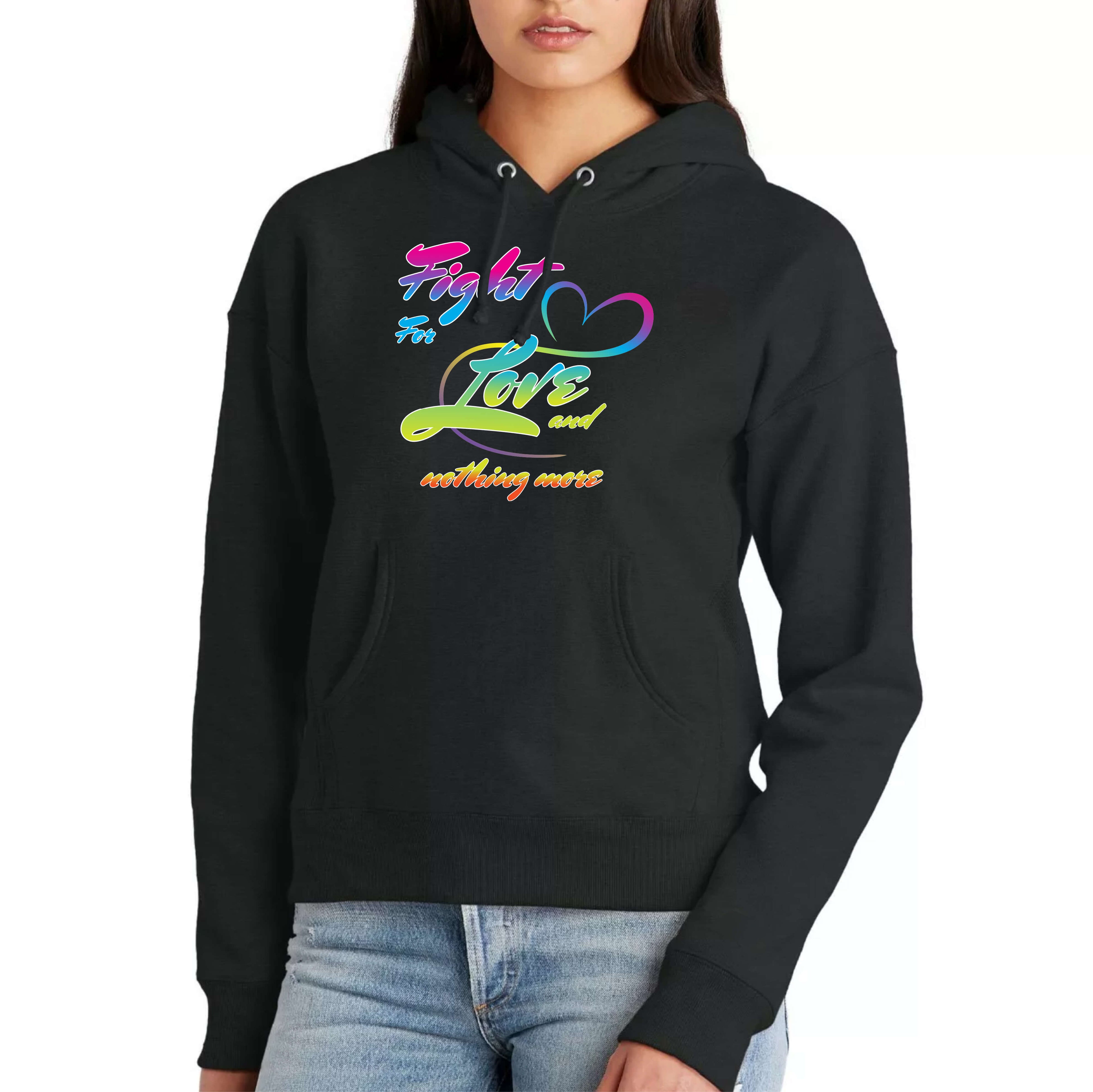 Fight For Love Slogan Black Hoodie | Soft Premium Heavyweight Cotton-Poly Blend | Women&