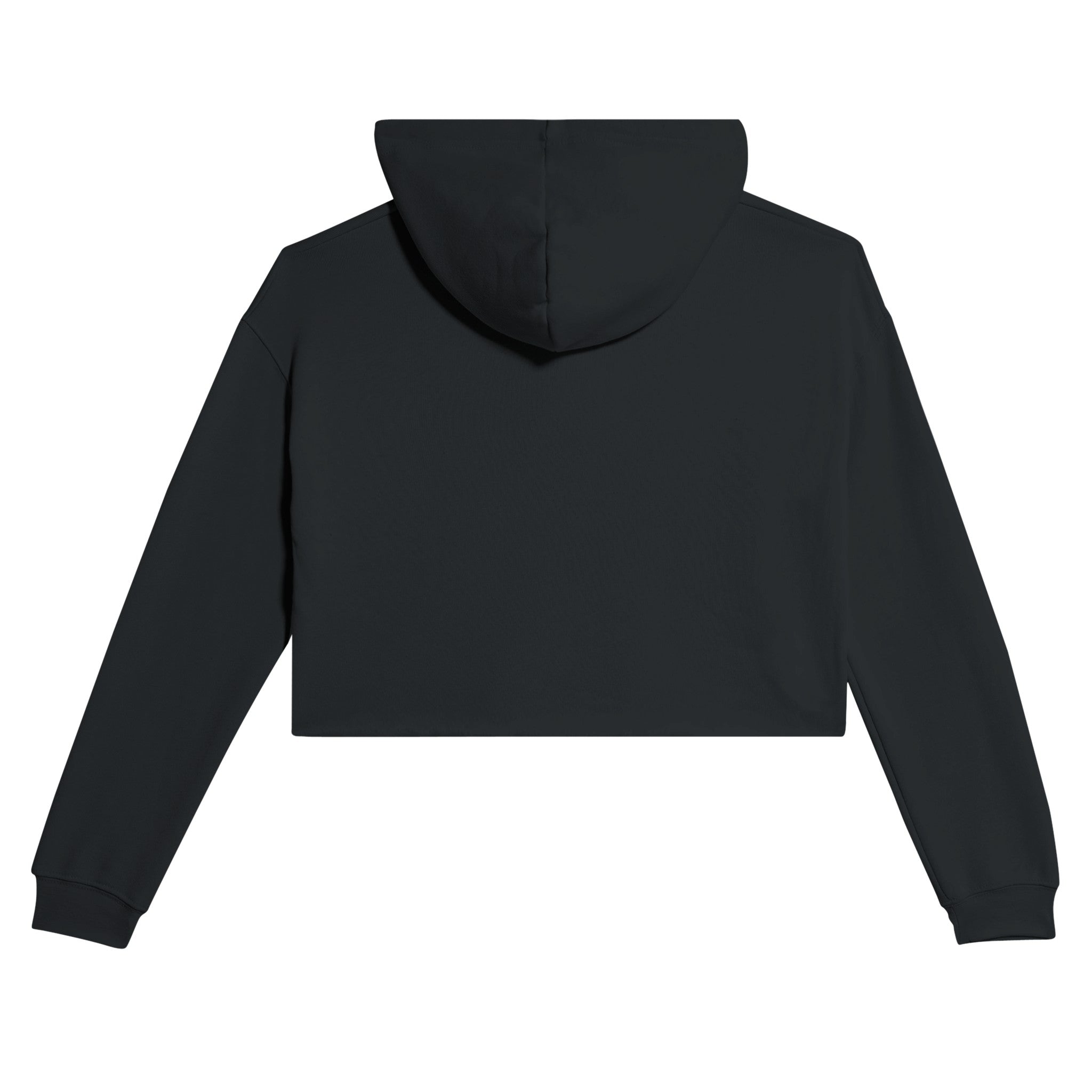 Light and Soft Relaxed Drop Shoulder Premium Cotton and Poly-Fleece Black Cropped Hoodie Back