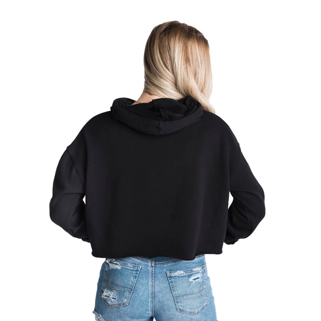 Light and Soft Relaxed Drop Shoulder Premium Cotton and Poly-Fleece Black Cropped Hoodie Back 2