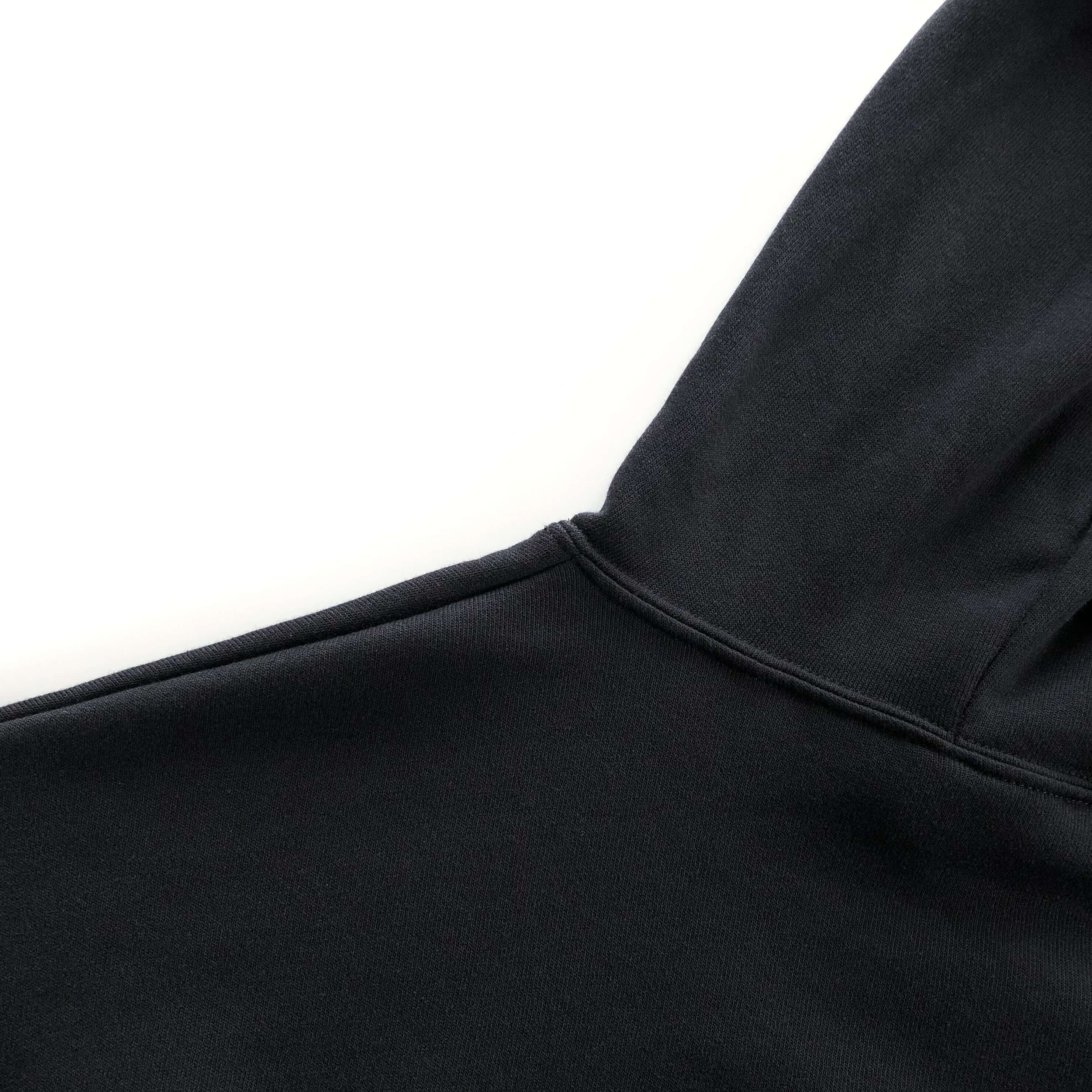 Light and Soft Relaxed Drop Shoulder Premium Cotton and Poly-Fleece Black Cropped Hoodie Hood Back