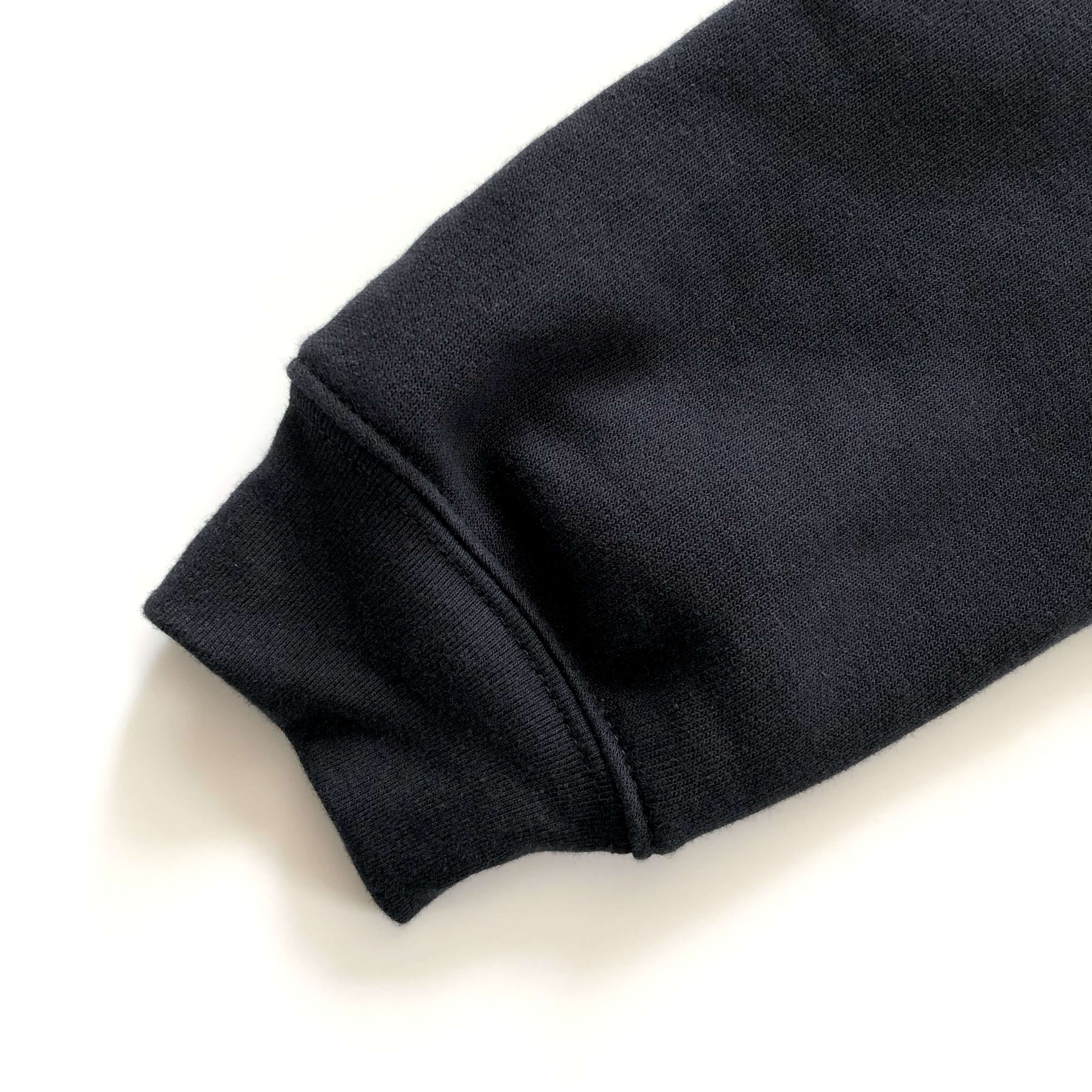 Light and Soft Relaxed Drop Shoulder Premium Cotton and Poly-Fleece Black Cropped Hoodie Sleeve Hem