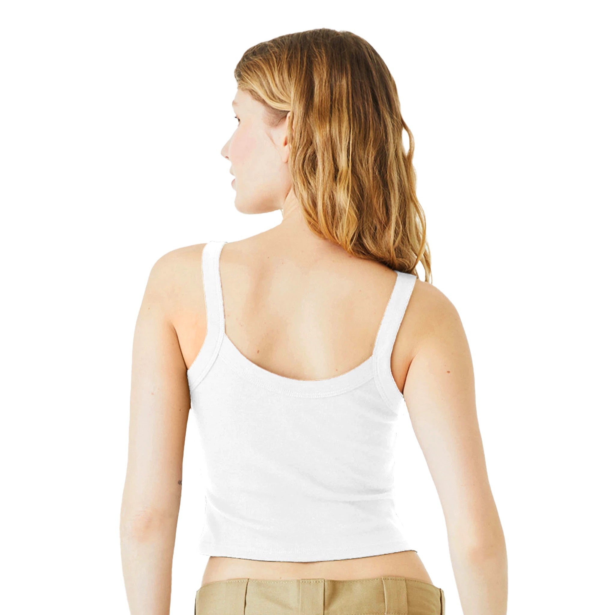 Light and Soft Stretch Premium Blend White Spaghetti Strap Top Back