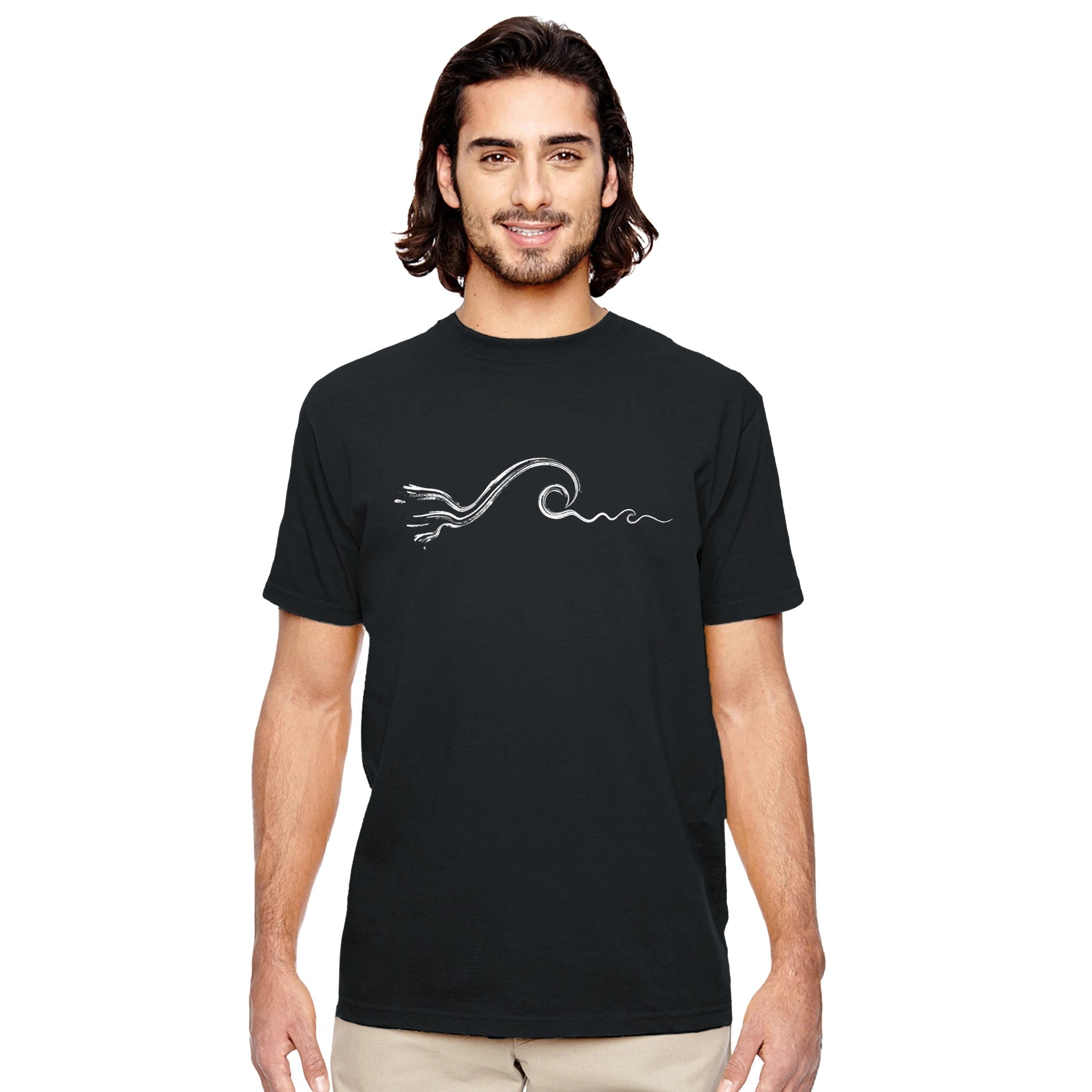 Men's Surf Wave Graphic Black T-shirt |  Street Surf Outfit For Men | Freestyle Wave Design | 100% Organic Cotton | Wave Fashion Style by an Indie Artist | Front