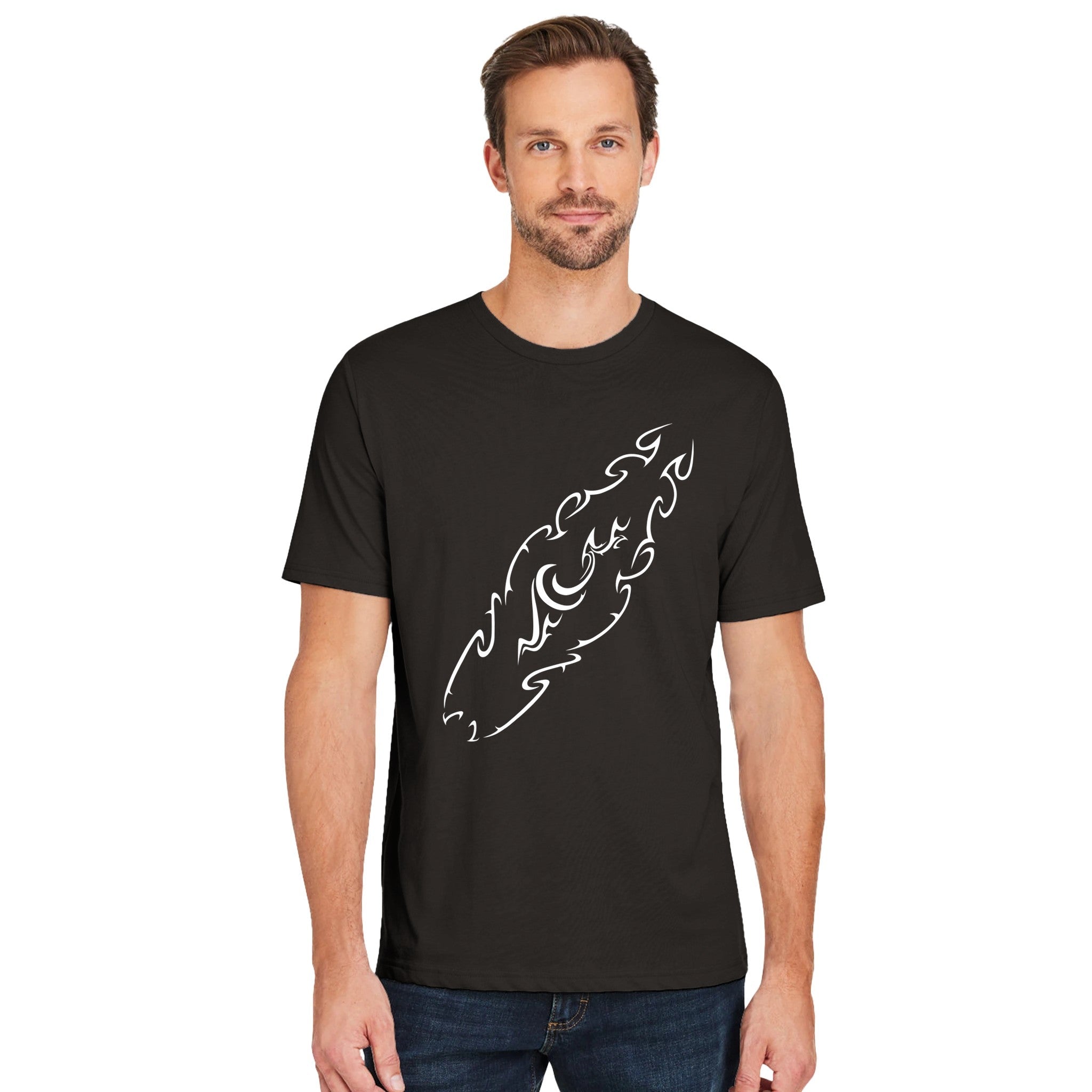 Men's Tribal Surfboard Graphic Black T-shirt | Street Surf Outfit For Men | Freestyle Surfboard Design |Super Soft and Light Premium Blend | Casual Surf Vibe by Indie Artist | Front