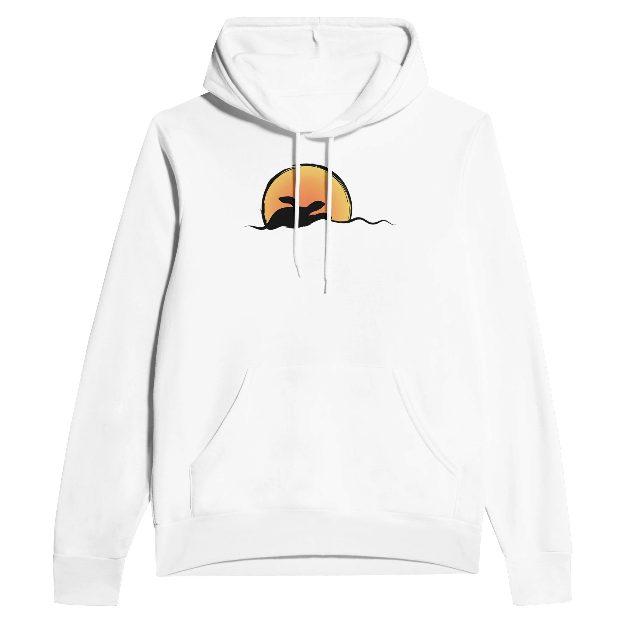 Unisex Sea Turtle Premium White Hoodie, Surf Style Clothing For Men and Women, FreeStyle Turtle Design by an Indie Artist, Front 2