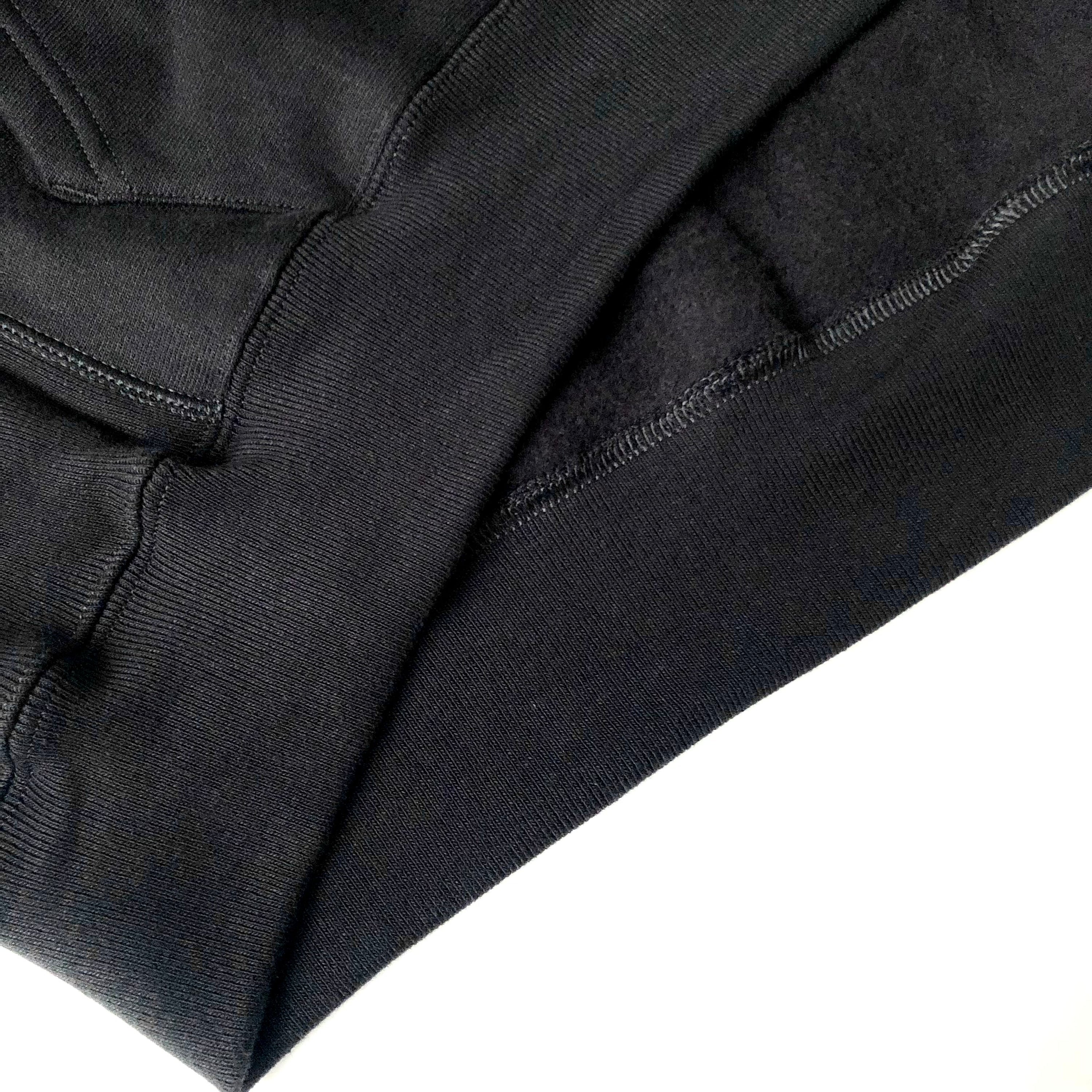Soft Durable Heavyweight Cotton-Poly Blend Classic Black Hoodie Bottom Hem