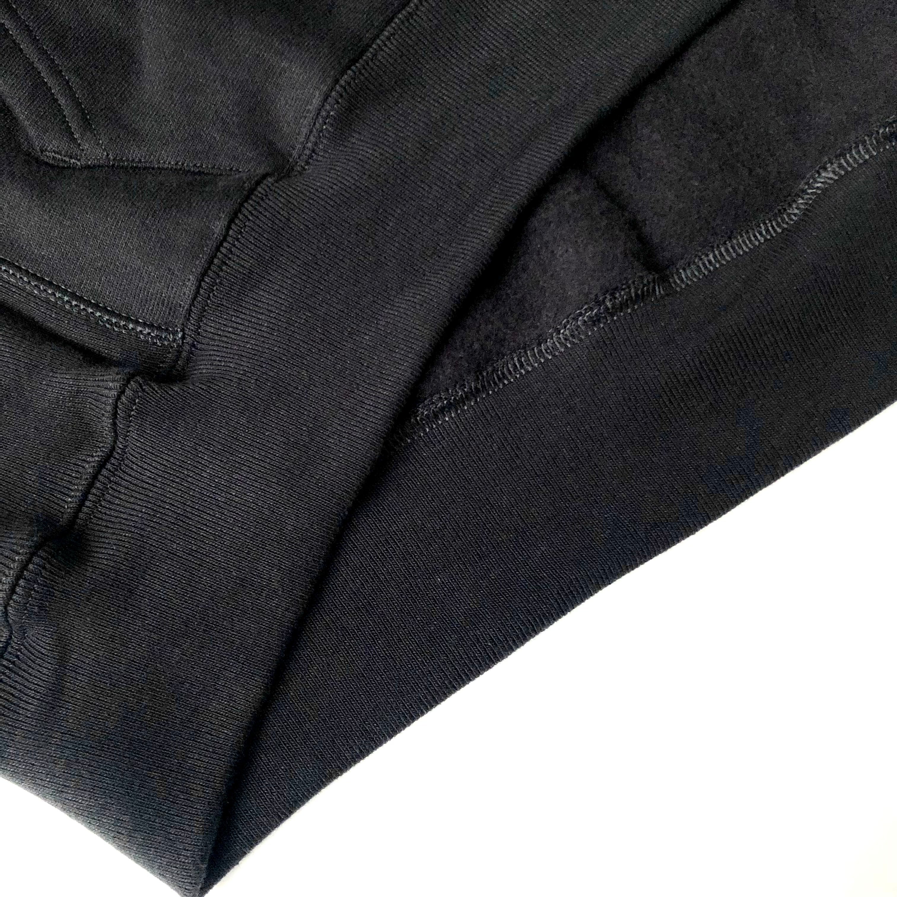 Soft Durable Heavyweight Cotton-Poly Blend Classic Black Hoodie Bottom Hem