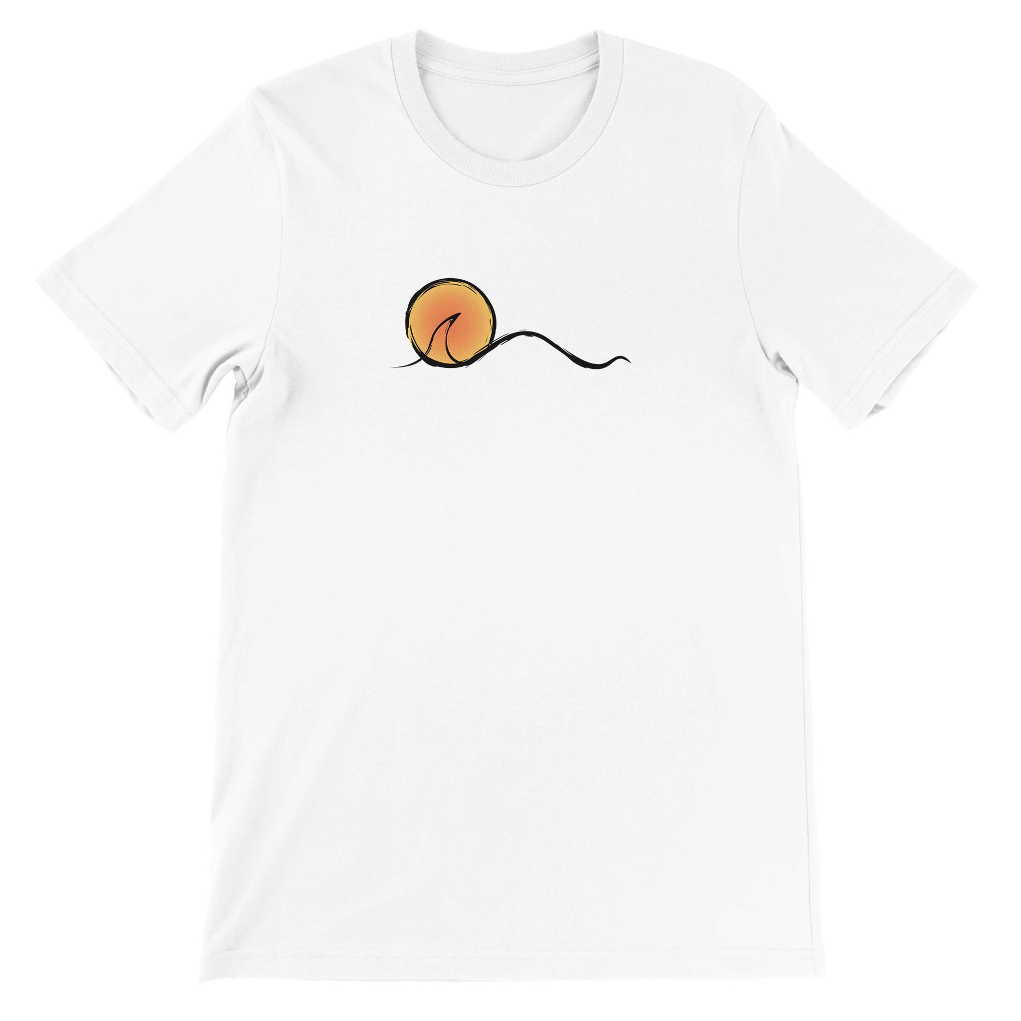 Unisex Sunset Classic White Surf T-shirt, FreeStyle Surf Apparel by an Indie Artist, Front 2