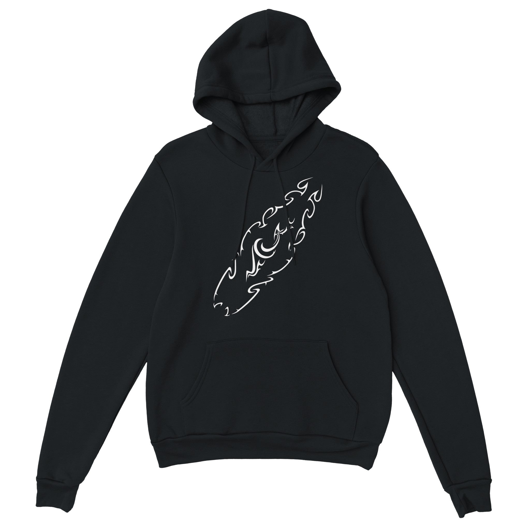 Unisex Tribal Surfboard Classic Black Hoodie, FreeStyle Tribal Surf Apparel by an Indie Artist, Front 2