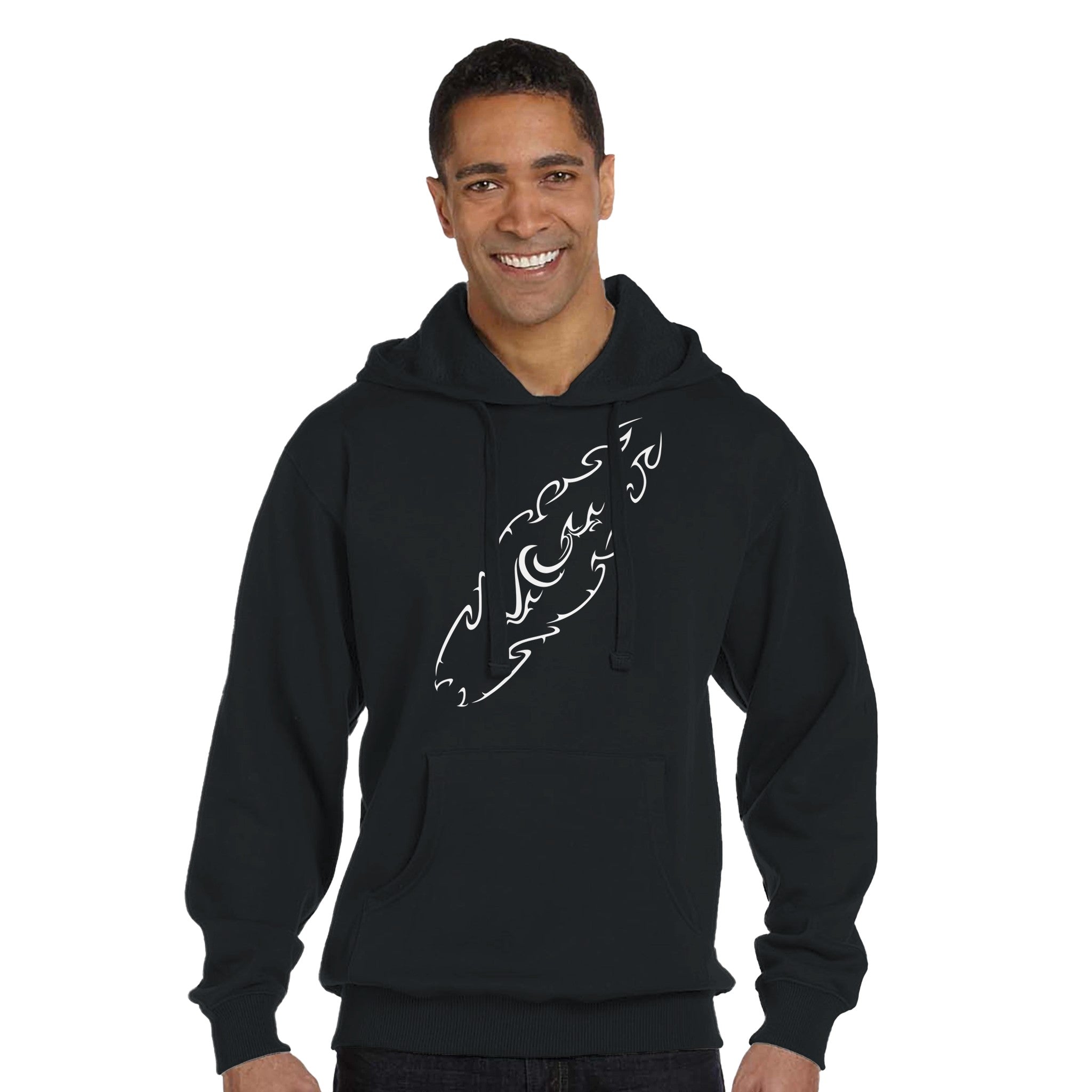 Tribal Surfboard Street Surf Look Black Hoodie | 100% Organic Cotton | Breeze Ocean Fashion Street Surf Style by an Indie Artist | Front