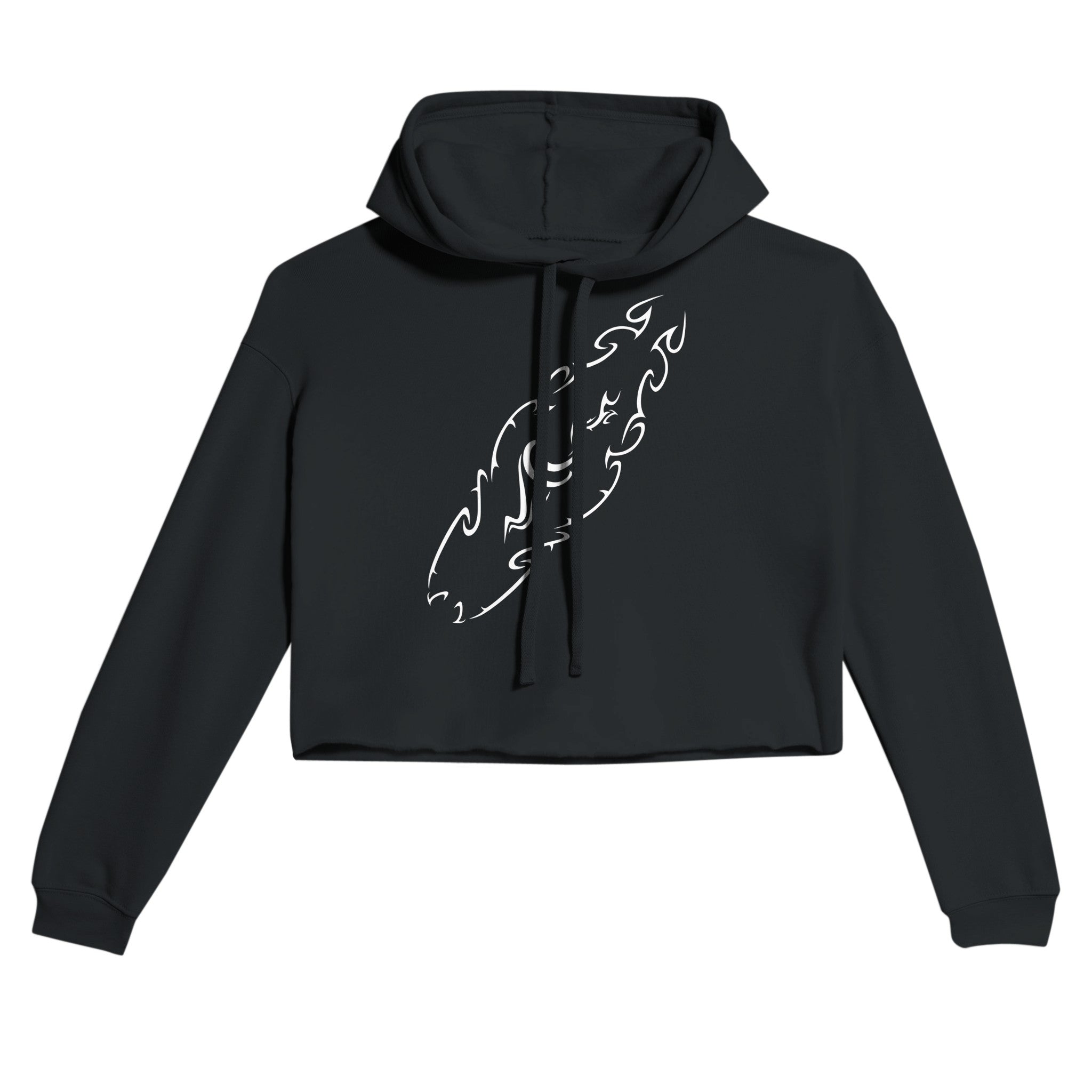 Tribal Surfboard Street Surf Look Black Crop Hoodie | Light and Soft Premium Cotton-Poly Fleece | Women&