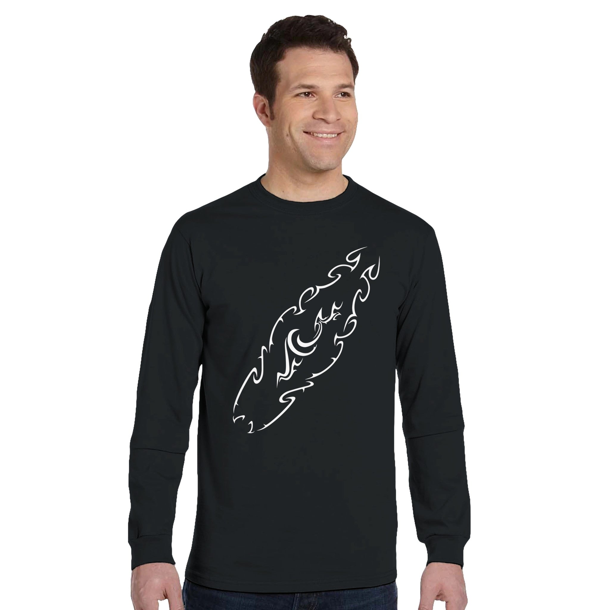 Tribal Surfboard Street Surf Look Black Long-Sleeve T-shirt | 100% Organic Cotton | Men&