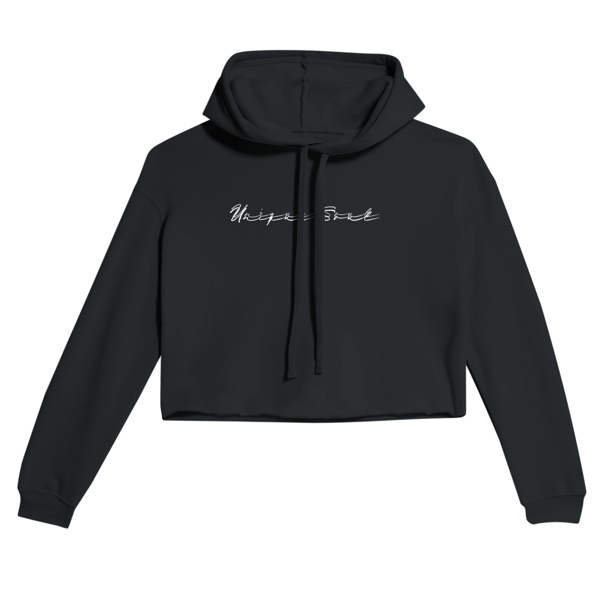 Unique Soul Slogan Art Light and Soft Premium Cotton-Poly Black Crop Hoodie | Women&