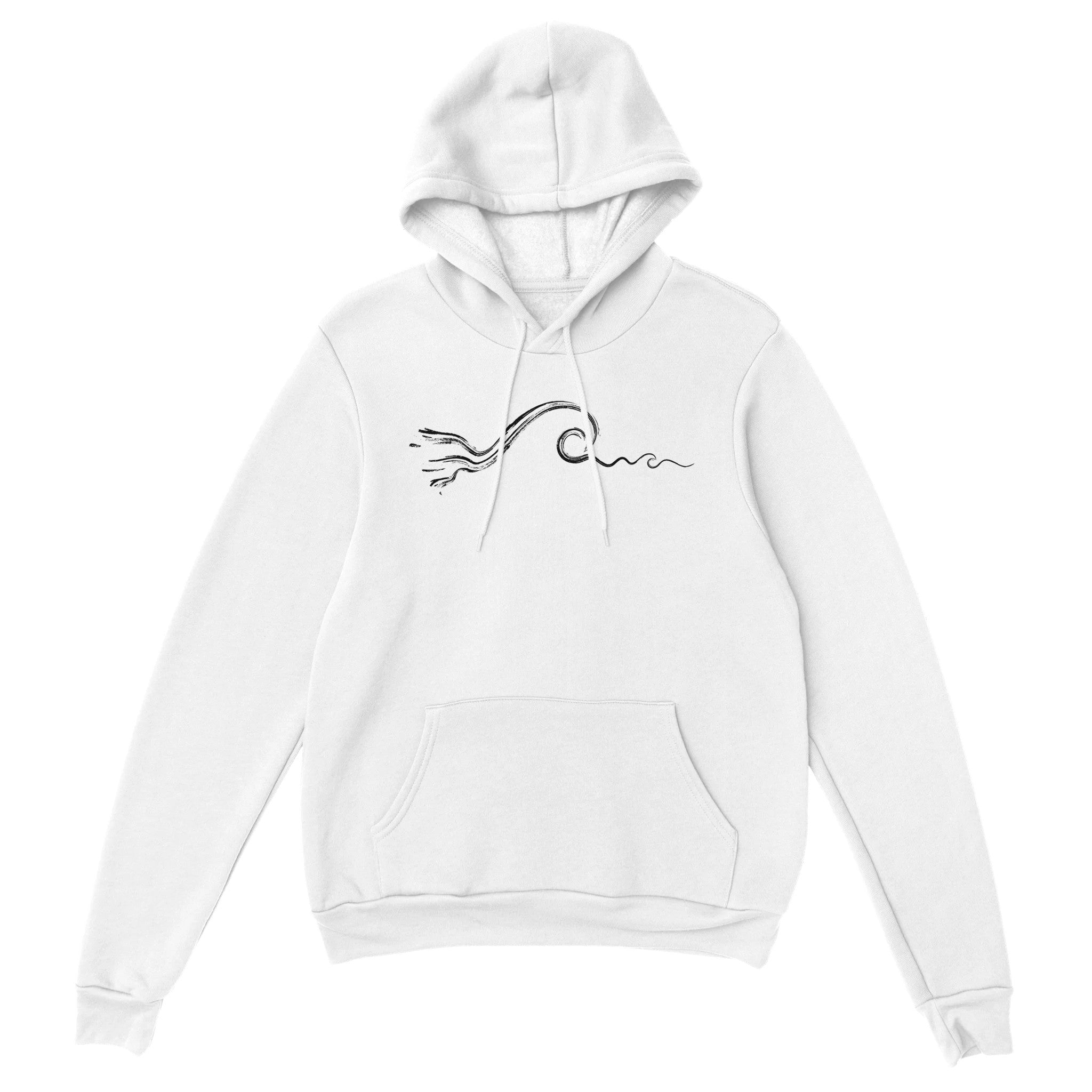 Unisex Surf Wave White Hoodie | Street Surf Look | Soft Popular Heavy Cotton Blend | Casual Laidback Fashion Style by an Indie Artist | Front 2