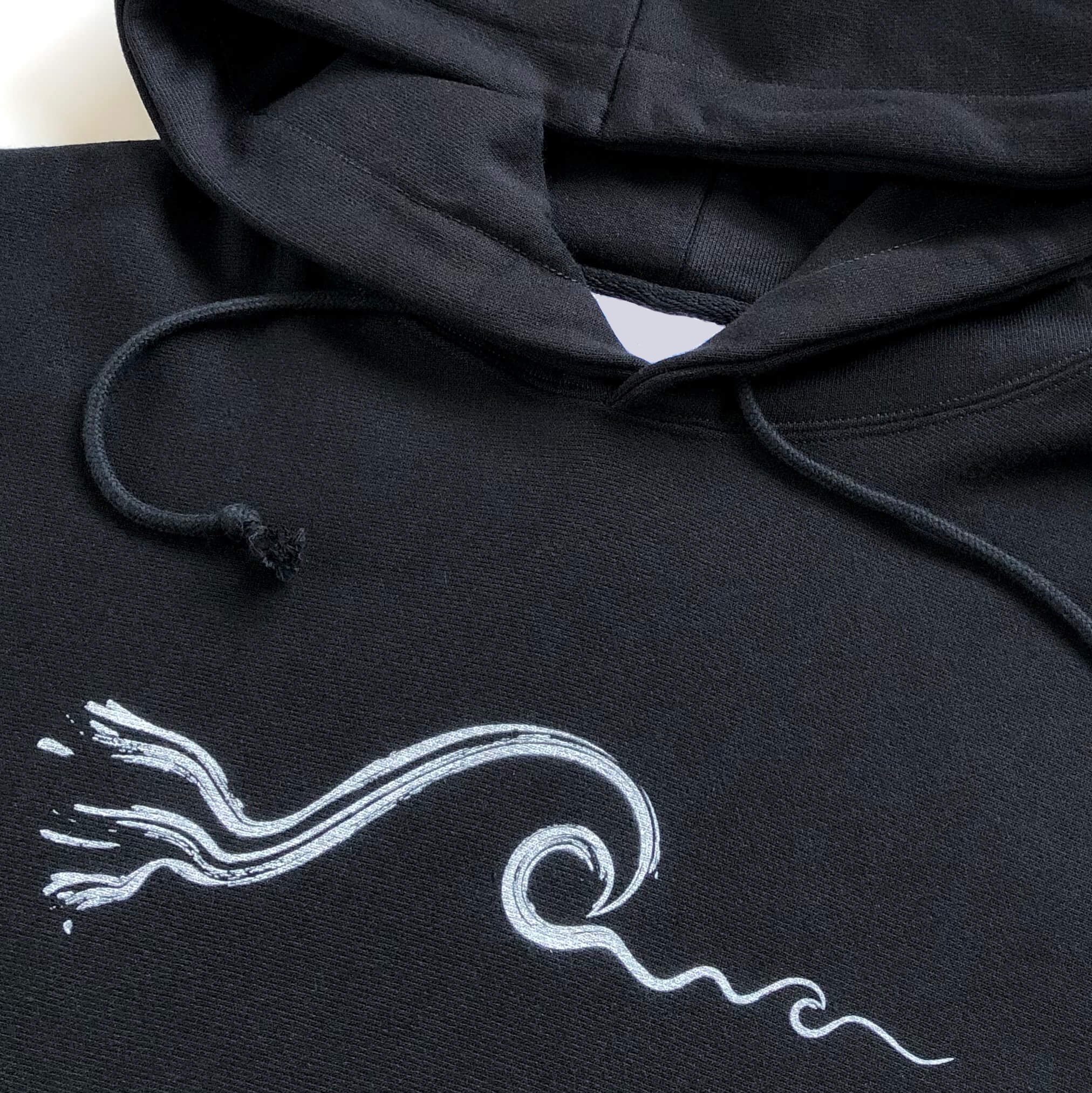 Unisex Surf Wave Street Surf Look Black Hoodie | Soft Premium Heavyweight | Black and White Wave Surf Hoodie by an Indie Artist | Front Print 1