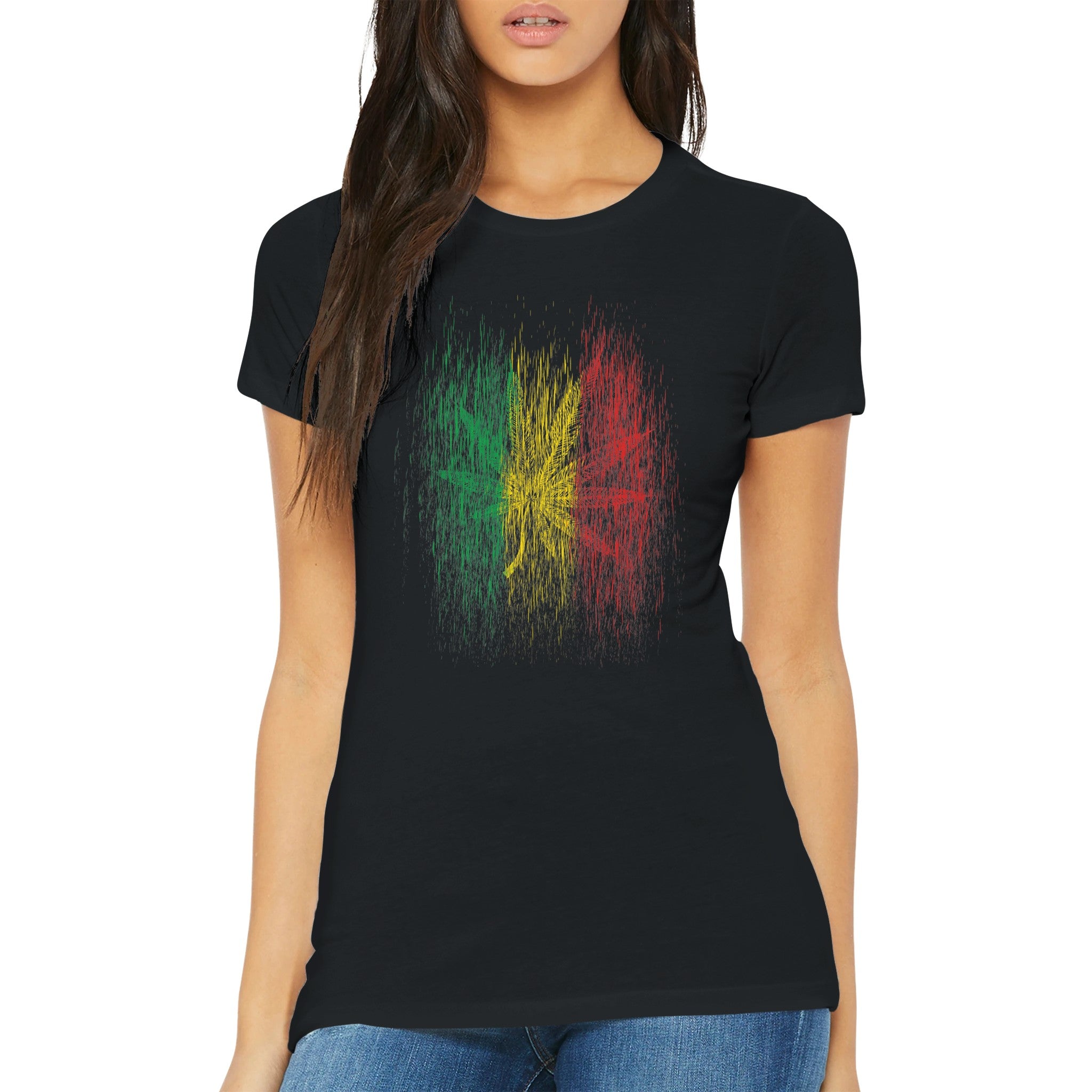 Women's 420 Weed Leaf Marijuana T-shirt | Stoner Weed Outfit For Women | 420 Apparel |'La Folhita' | 100% Premium Cotton Black | Street Weed Outfit by an Indie Artist | Front