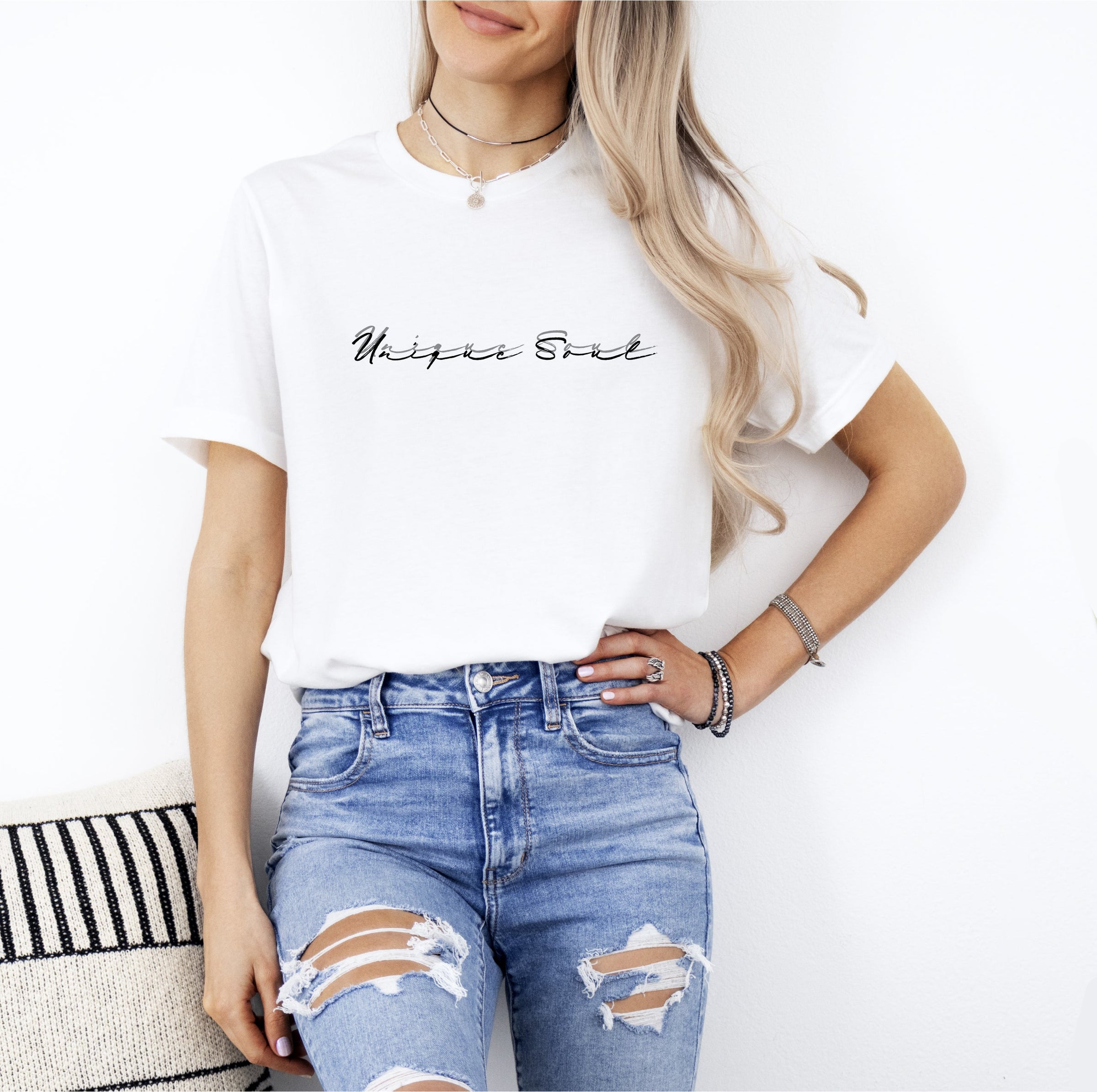 Women's Classic White Unique Soul Slogan Graphic T-Shirt, Front