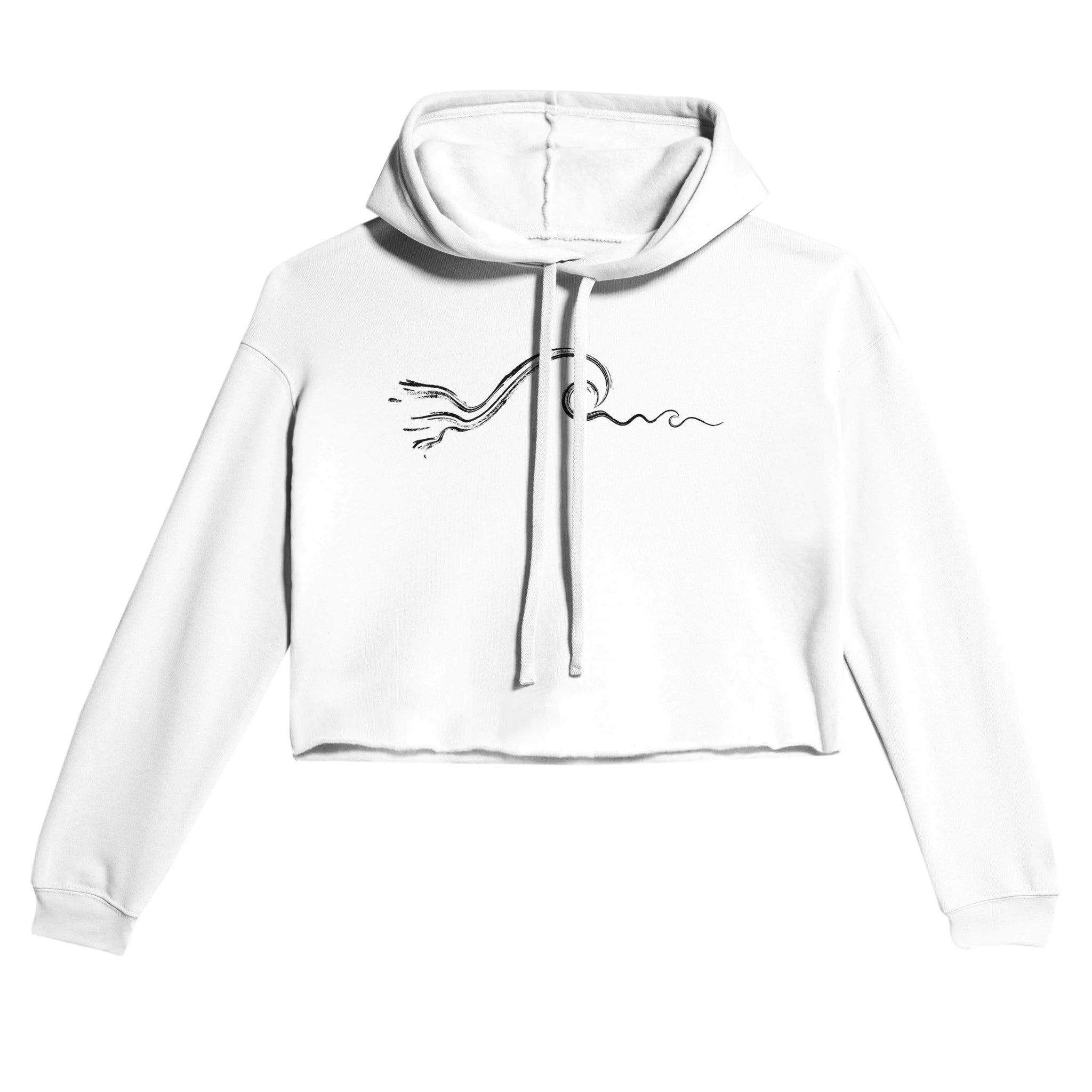 Women’s Premium White Surf Drop Shoulder Crop Hoodie, Wave Graphic, Front 1