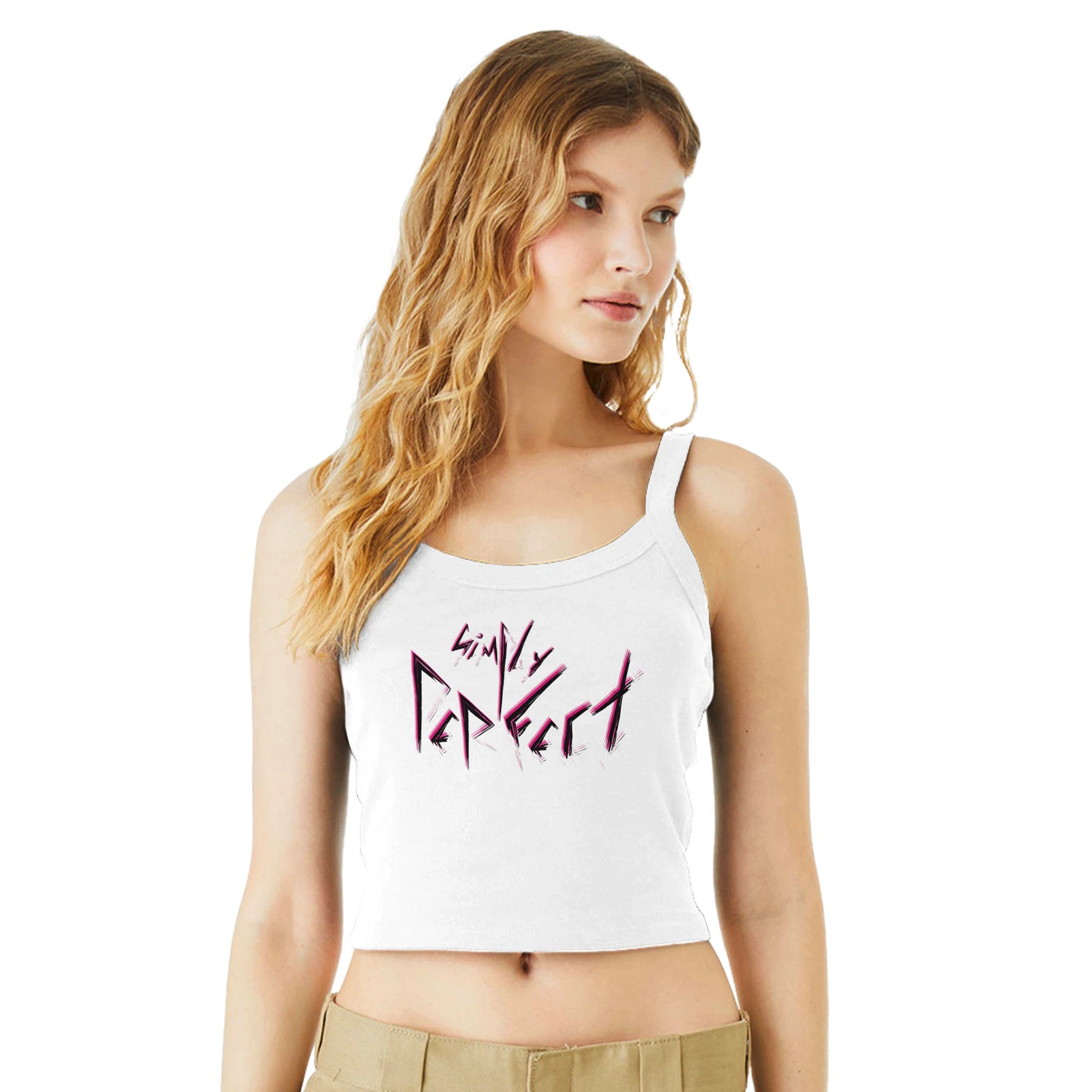 Women’s Stretch White Premium Strap Top, Simply Perfect Graphic, Front