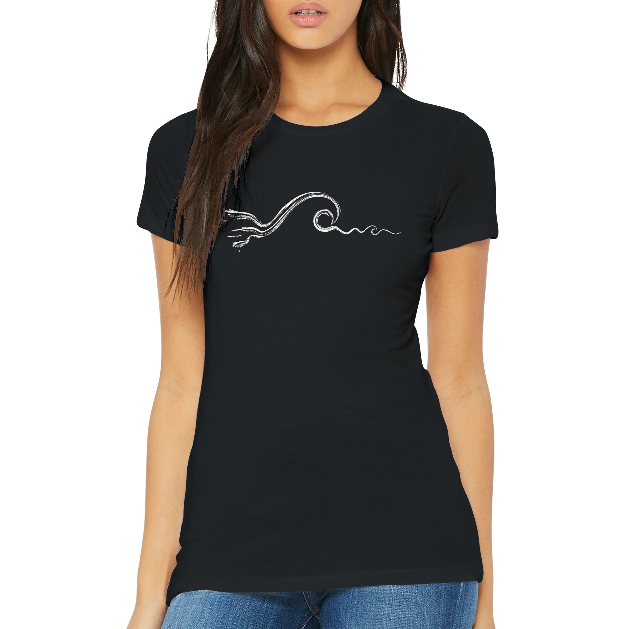 Women's Surf Wave Graphic Black T-shirt  | Street Surf Outfit For Women | Freestyle Wave Design | 100% Premium Cotton | Urban Ocean Fashion Style by an Indie Artist | Front