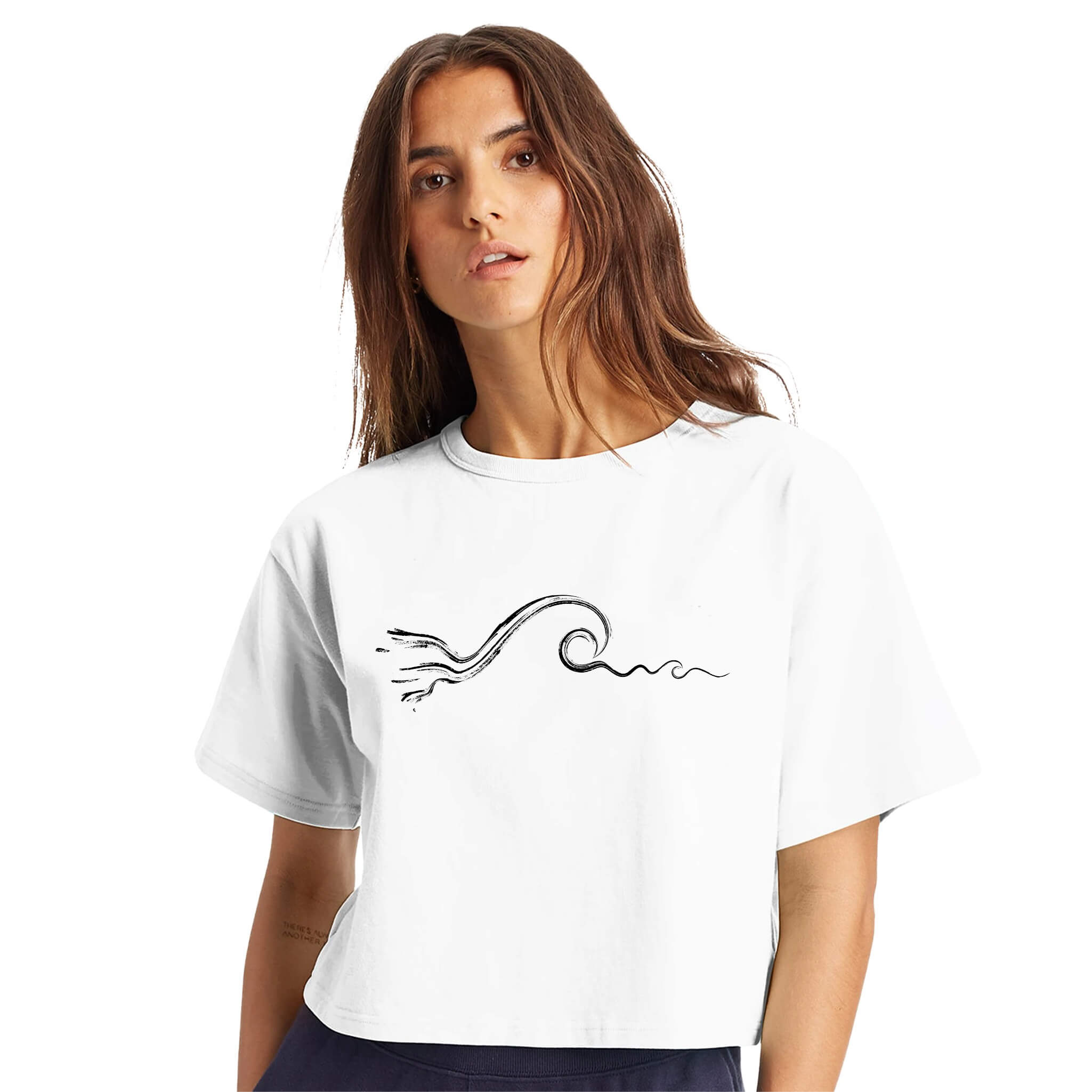 Women's Surf Wave Graphic White Crop Top | Street Surf Outfit For Women | Freestyle Wave Design | Premium 100% Cotton | Laidback Summer Style by an Indie Artist | Front