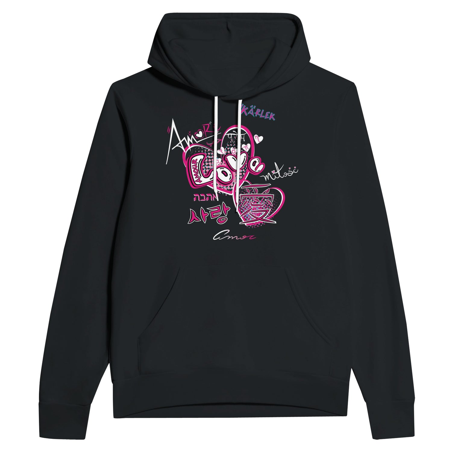 Black Classic Premium Hoodie, Love Is Love Graphic Front 1