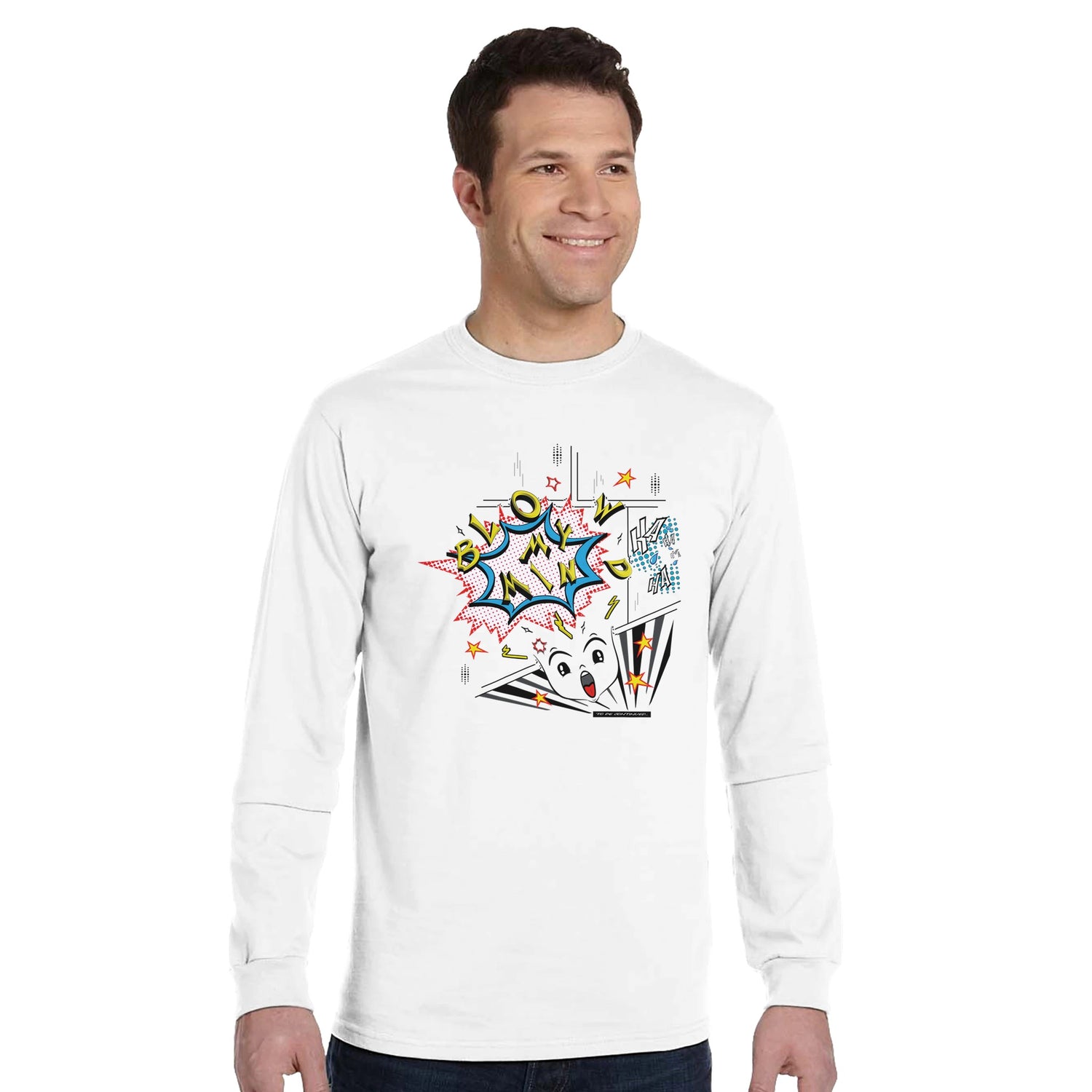 Blow My Mind Comic Style White Long-Sleeve T-shirt | 100% Organic Cotton | Men&