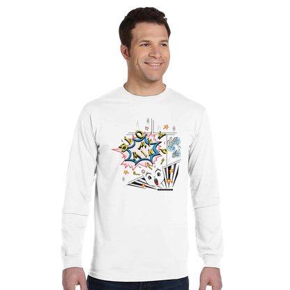 Blow My Mind Comic Style White Long-Sleeve T-shirt | 100% Organic Cotton | Men&