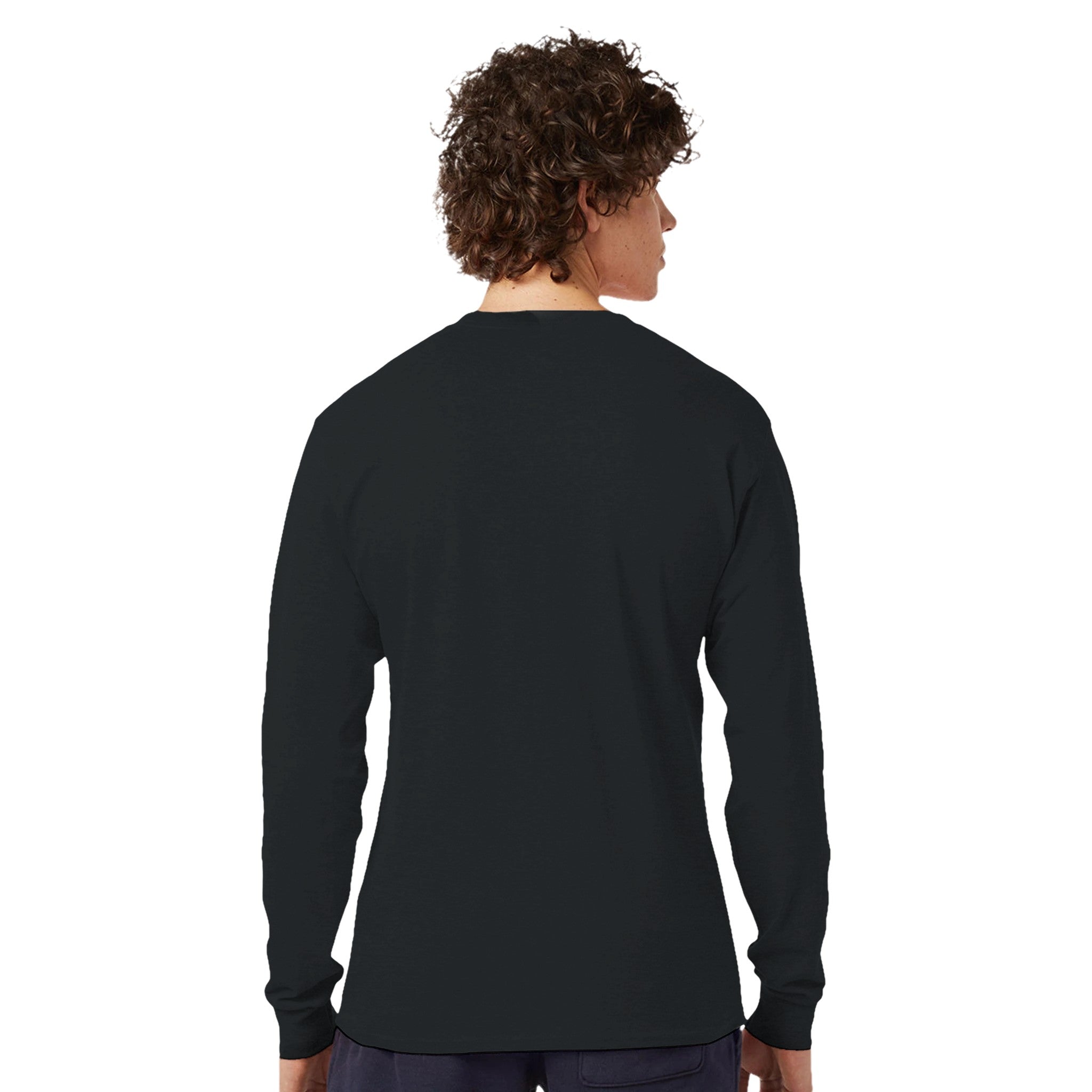 Classic Durable Midweight 100% Cotton Black Long-Sleeve T-shirt Back 