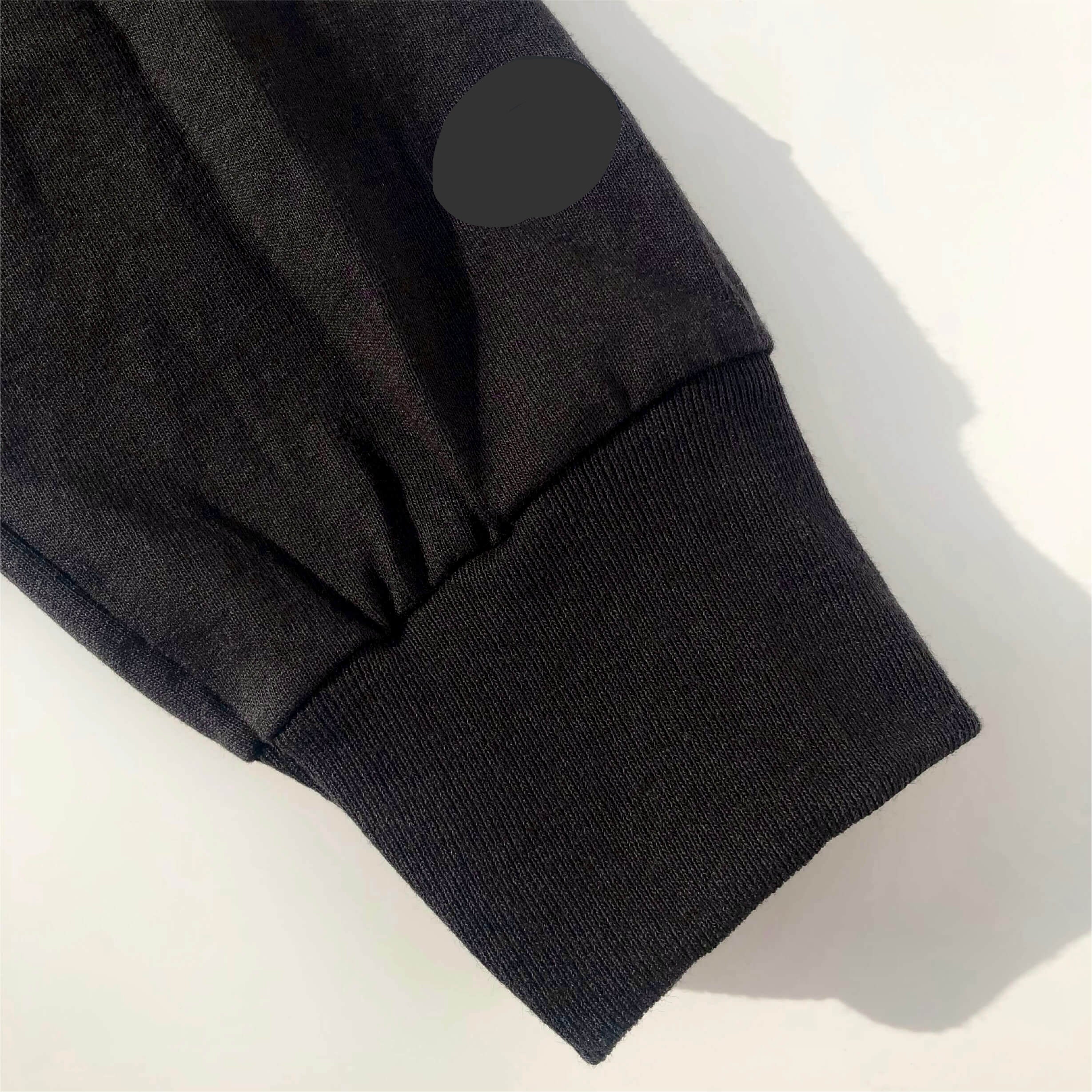 Classic Durable Midweight 100% Cotton Black Long-Sleeve T-shirt Sleeve Hem 