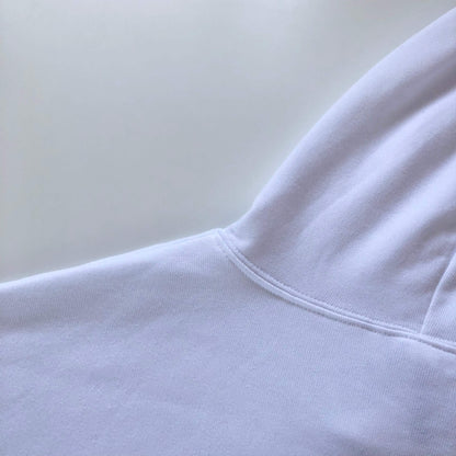 Light and Soft Relaxed Drop Shoulder Premium Cotton and Poly-Fleece White Cropped Hoodie Hood Back 