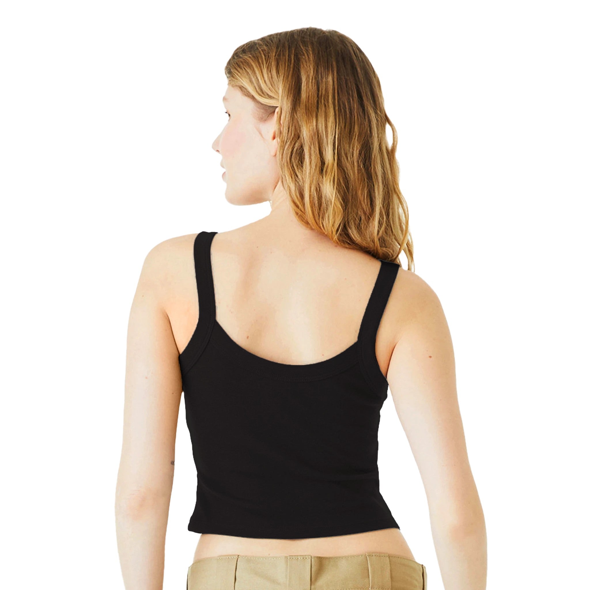 Light and Soft Stretch Premium Blend Black Spaghetti Strap Top Back 