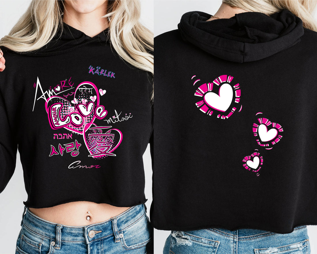 Love is Love Black Crop Hoodie | Light and Soft Premium Cotton-Poly Fleece Blend | Women&