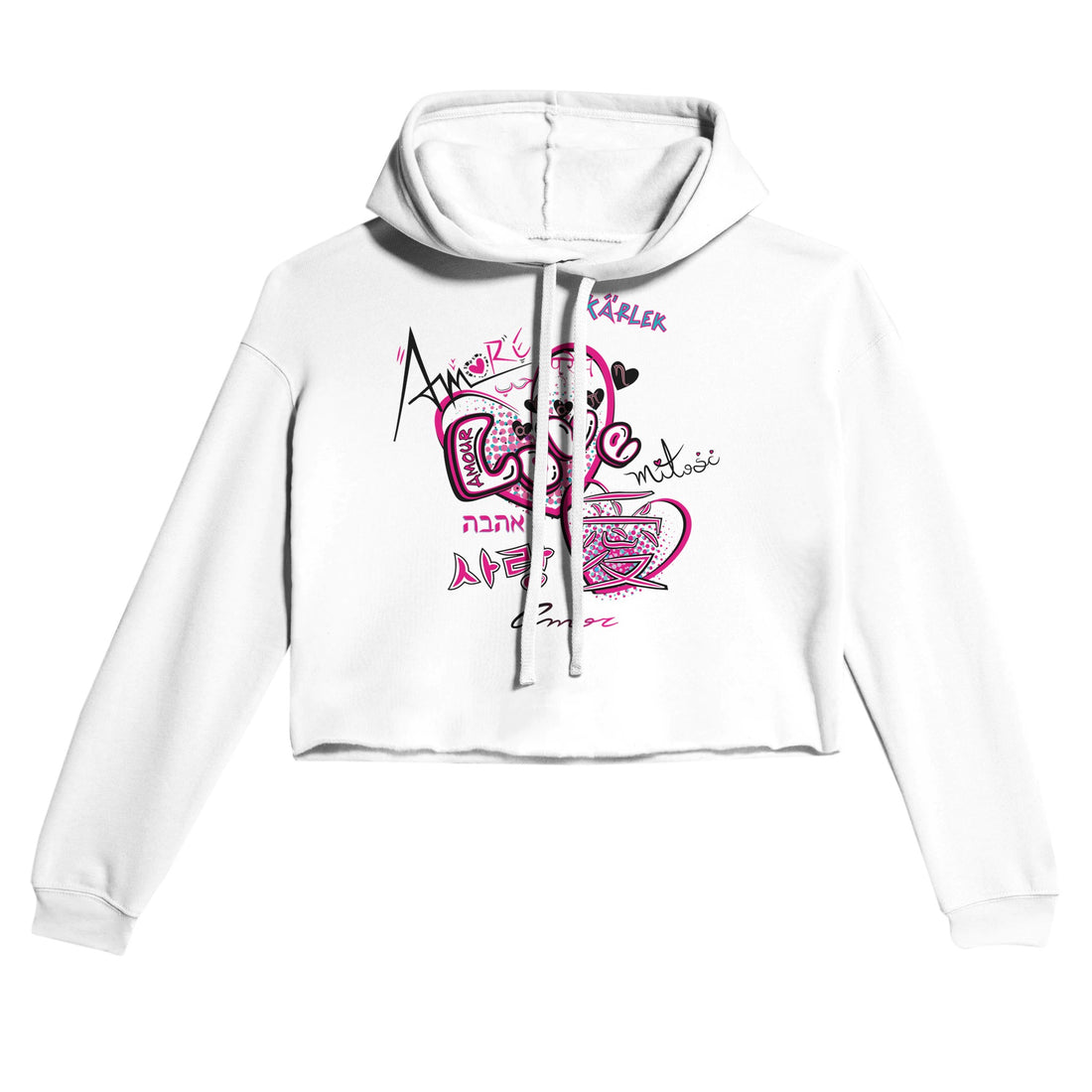 Love is Love White Crop Hoodie | Light and Soft Premium Cotton-Poly Fleece | Women&