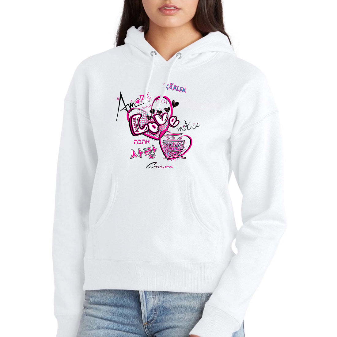 Love is Love White Hoodie | Soft Premium Heavyweight Cotton-Poly Blend | Women&