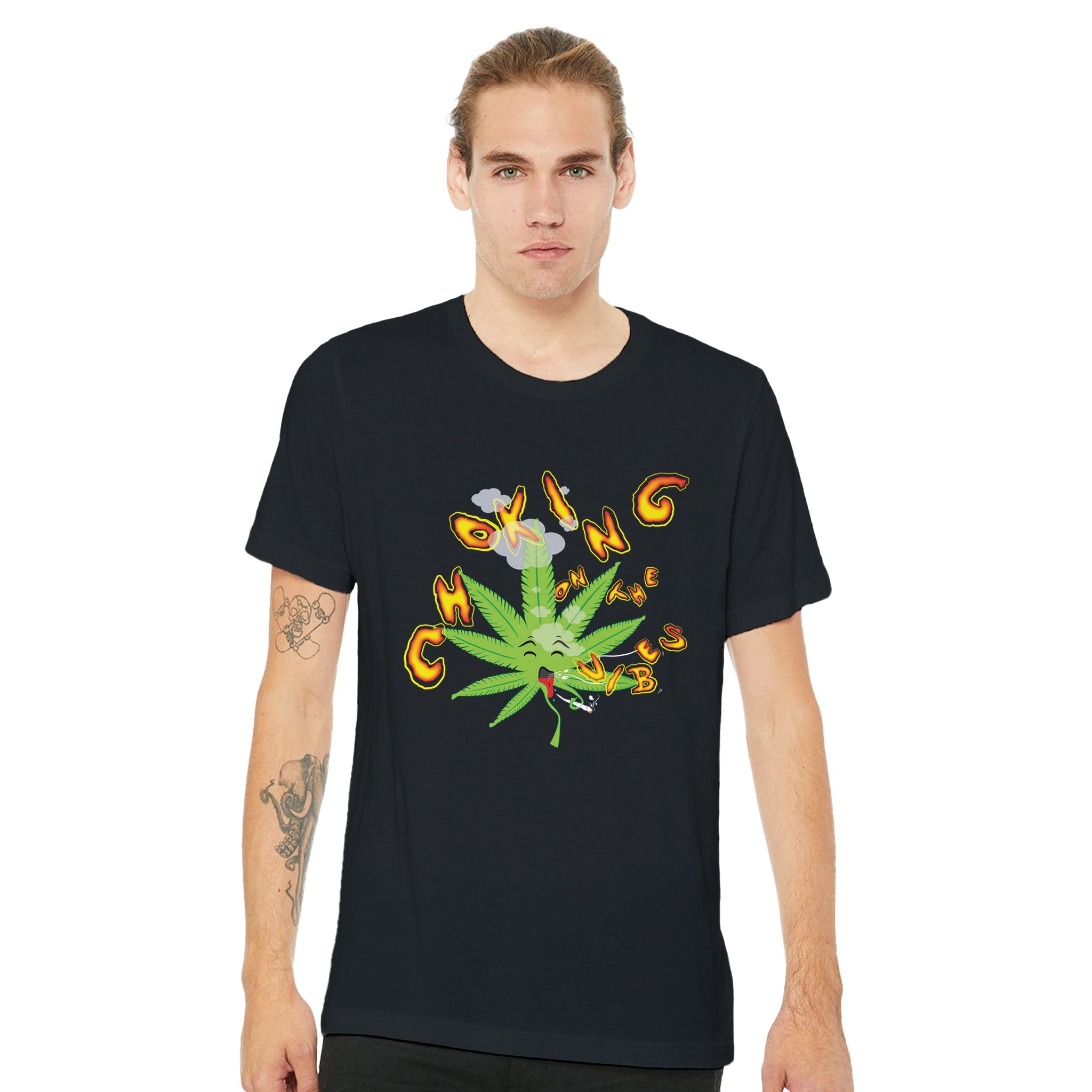 Men's 420 Weed Cartoon Classic Black T-shirt, FreeStyle 420 weed Apparel For Men 'Folhita Engasgadita' by an Indie Artist, Front