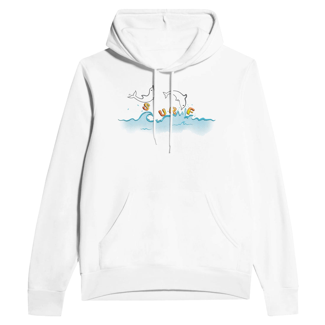 Playful Dolphins Design Street Surf Look Soft Premium Cotton-Poly Fleece White Hoodie | Women&