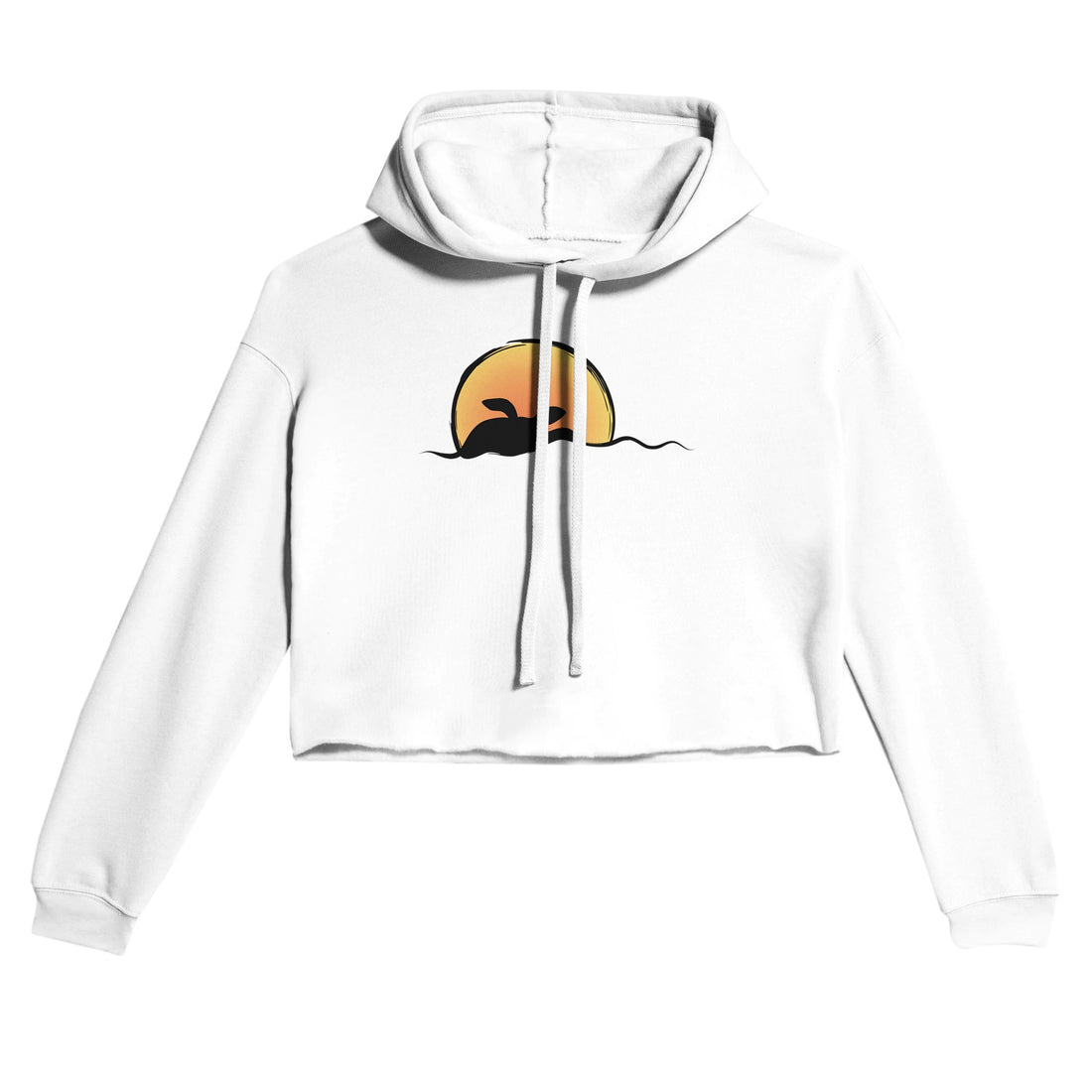 Sea Turtle Street Surf Look Light and Soft Premium Cotton-Poly White Crop Hoodie | Women&