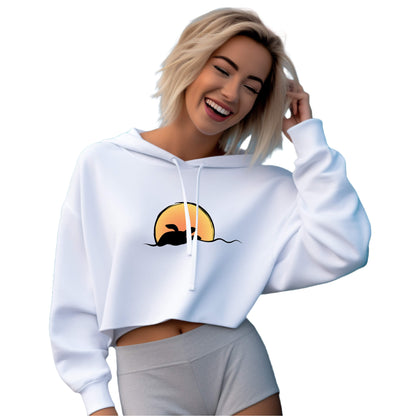 Sea Turtle Street Surf Look Light and Soft Premium Cotton-Poly White Crop Hoodie | Women&