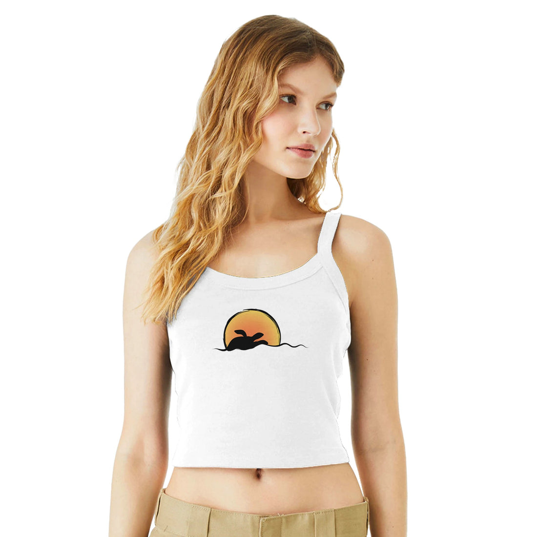 Sea Turtle Street Surf Look Light and Soft Premium Cotton White Strap Top | Women&