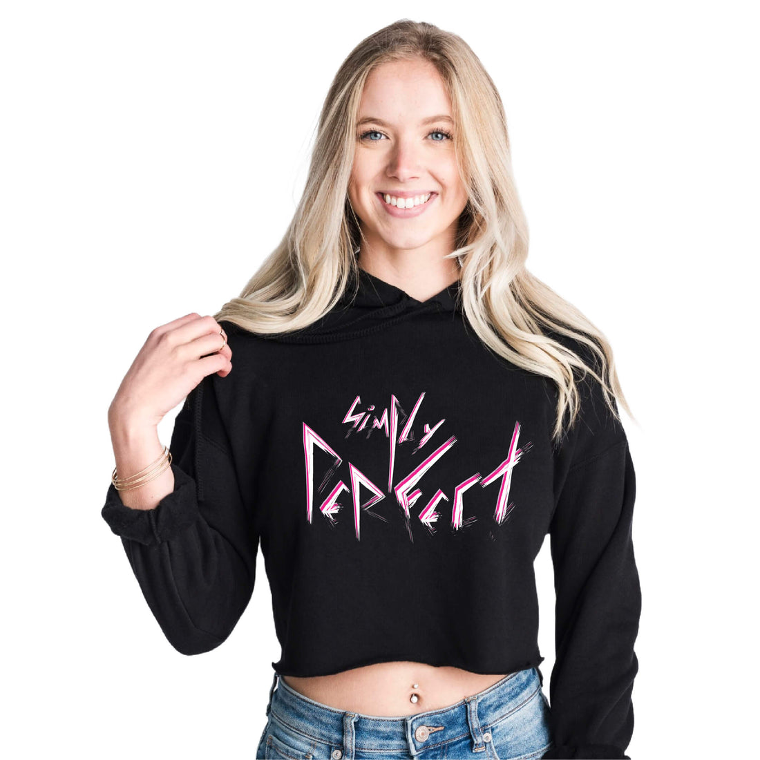 Simply Perfect Punk Slogan Black Crop Hoodie | Light and Soft Premium Cotton-Poly Fleece Blend |  Women&