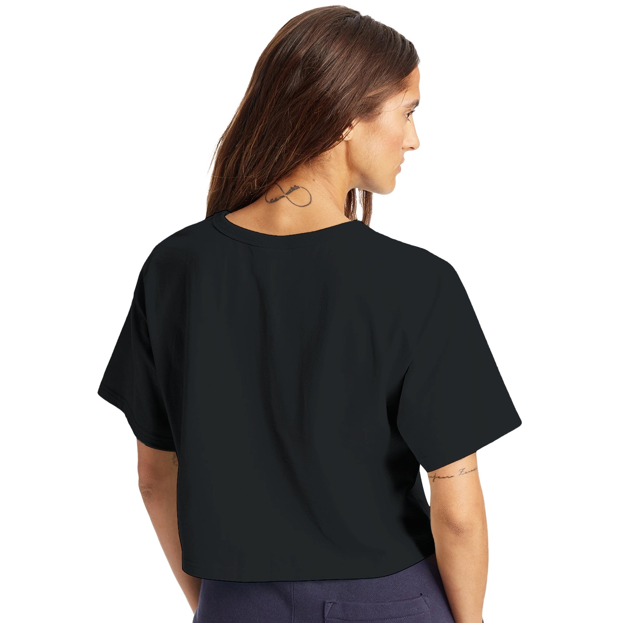 Soft Durable Midweight Premium Cotton Black Jersey Crop Top Back 