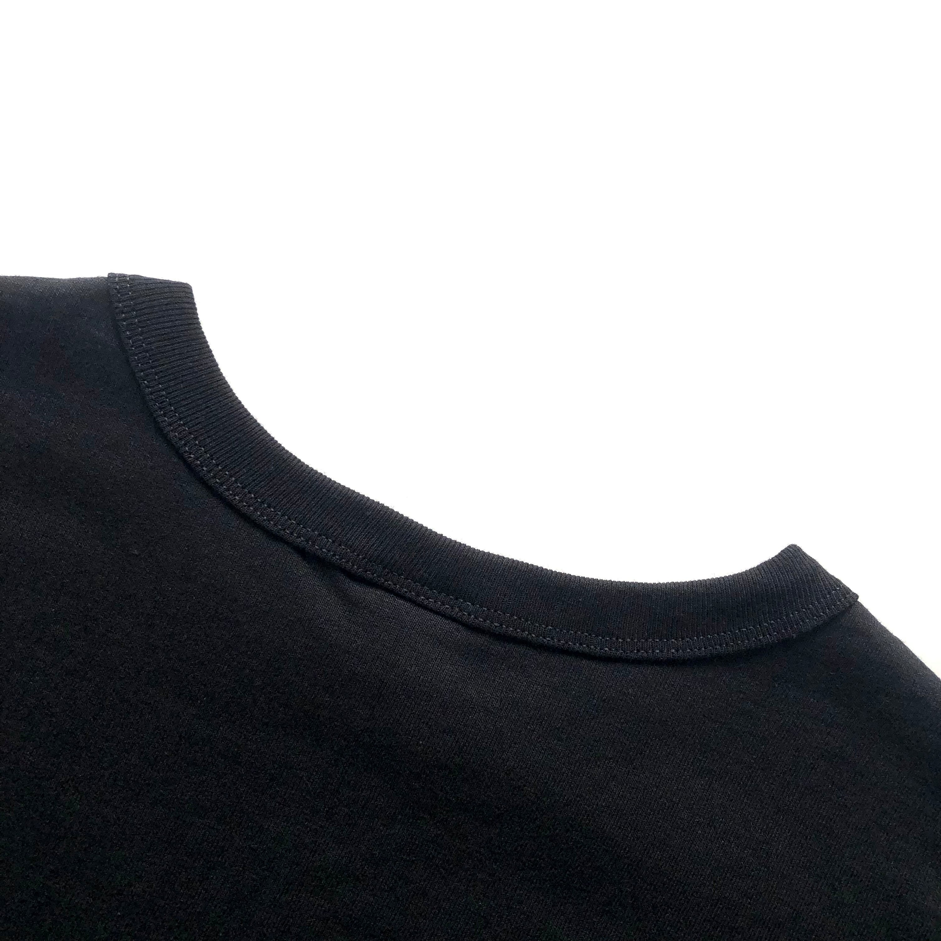 Soft Durable Midweight Premium Cotton Black Jersey Crop Top Crewneck Back Seam
