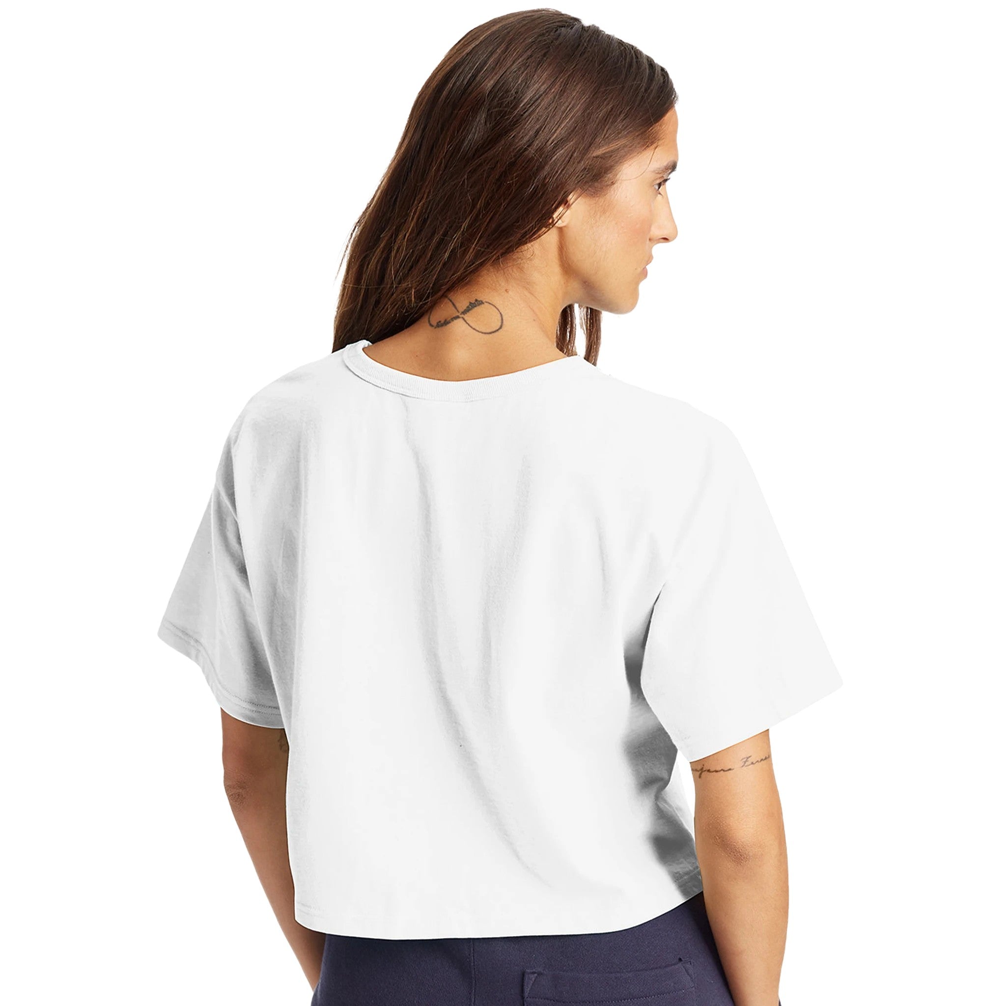 Soft Durable Midweight Premium Cotton White Jersey Crop Top Back 