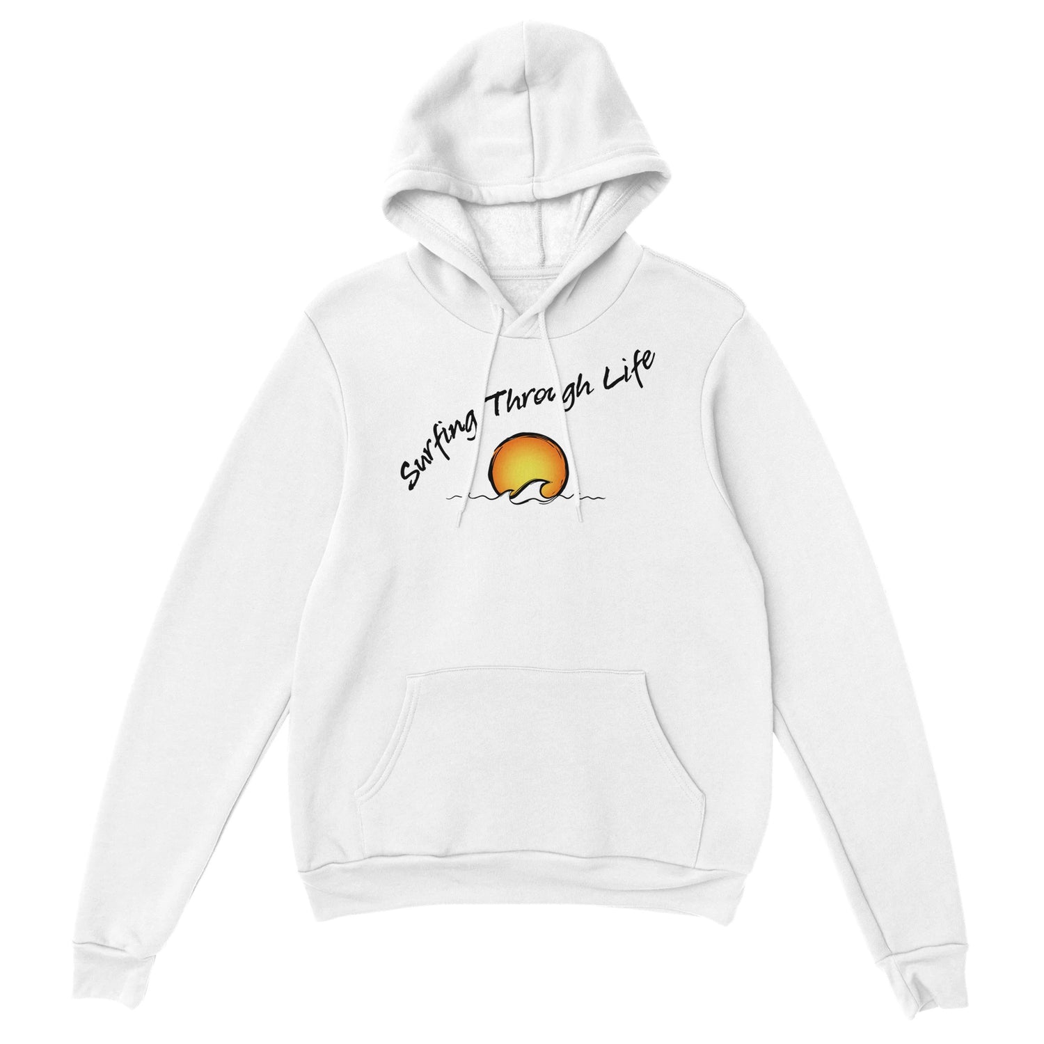 Unisex Surfing Through Life Classic White Hoodie, FreeStyle Beach Slogan Apparel by an Indie Artist, Front 2
