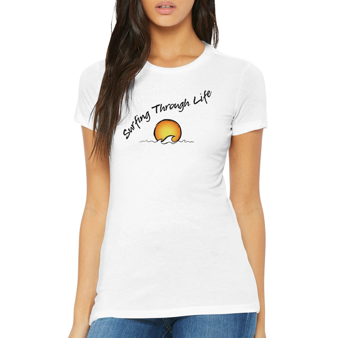 Surfing Through Life Street Surf Look White T-shirt | 100% Premium Cotton | Casual Fashion Beach Style by an Indie Artist | Front
