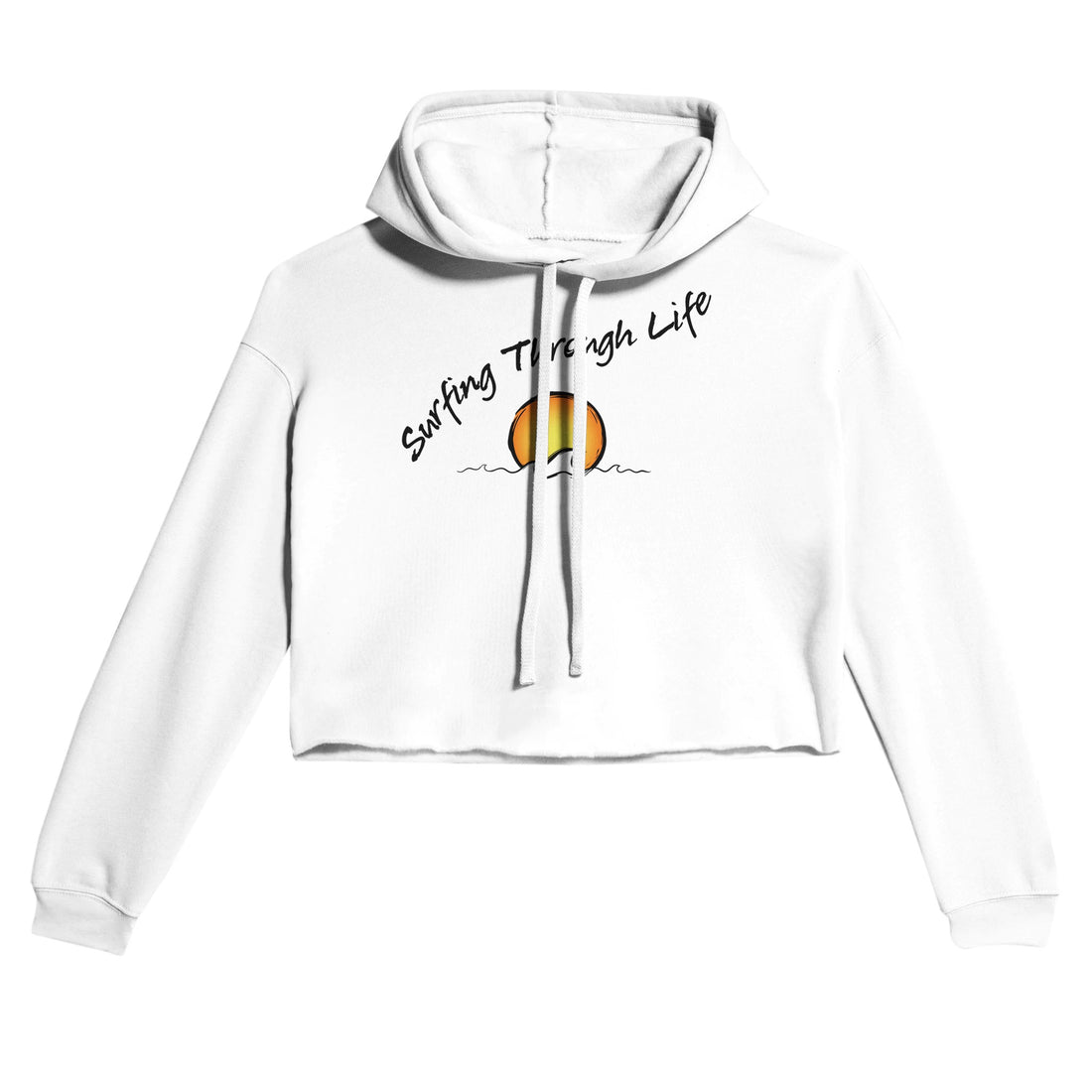 Surfing Through Life Street Surf Look Light and Soft Premium Cotton-Poly White Crop Hoodie | Women&