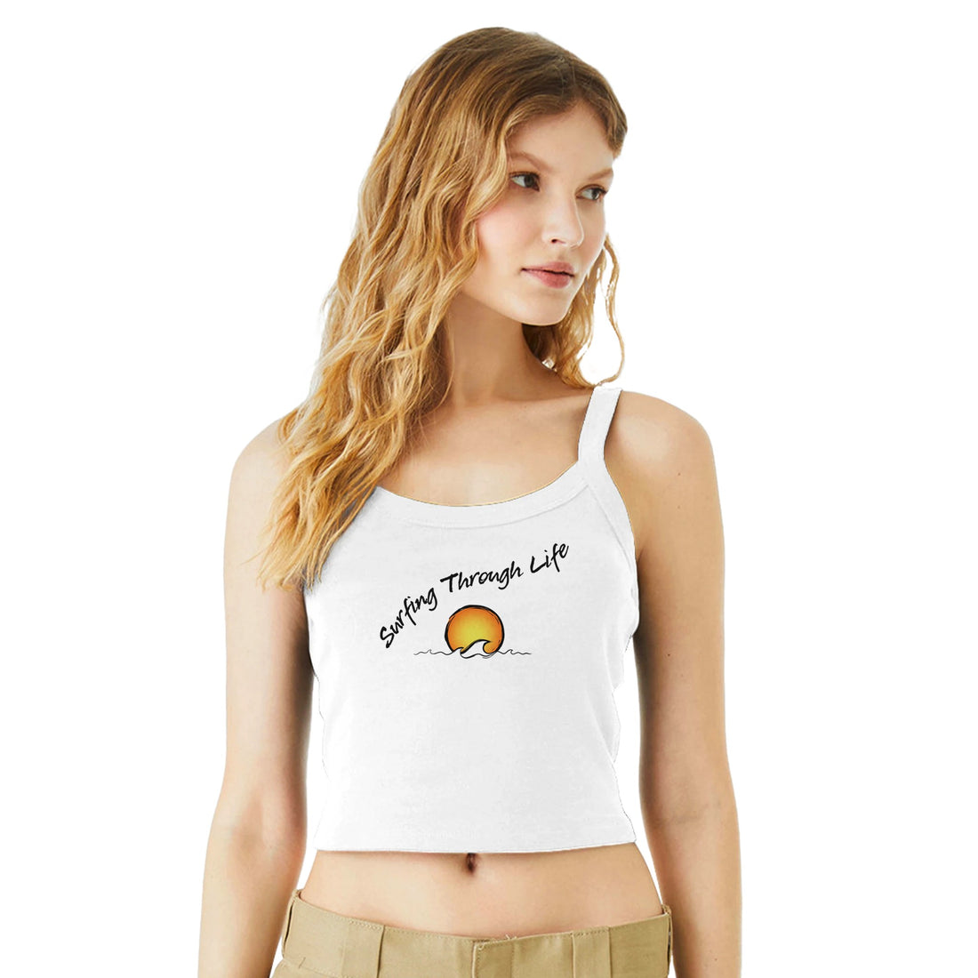 Surfing Through Life Street Surf Look Light and Soft Premium Cotton White Strap Top | Women&
